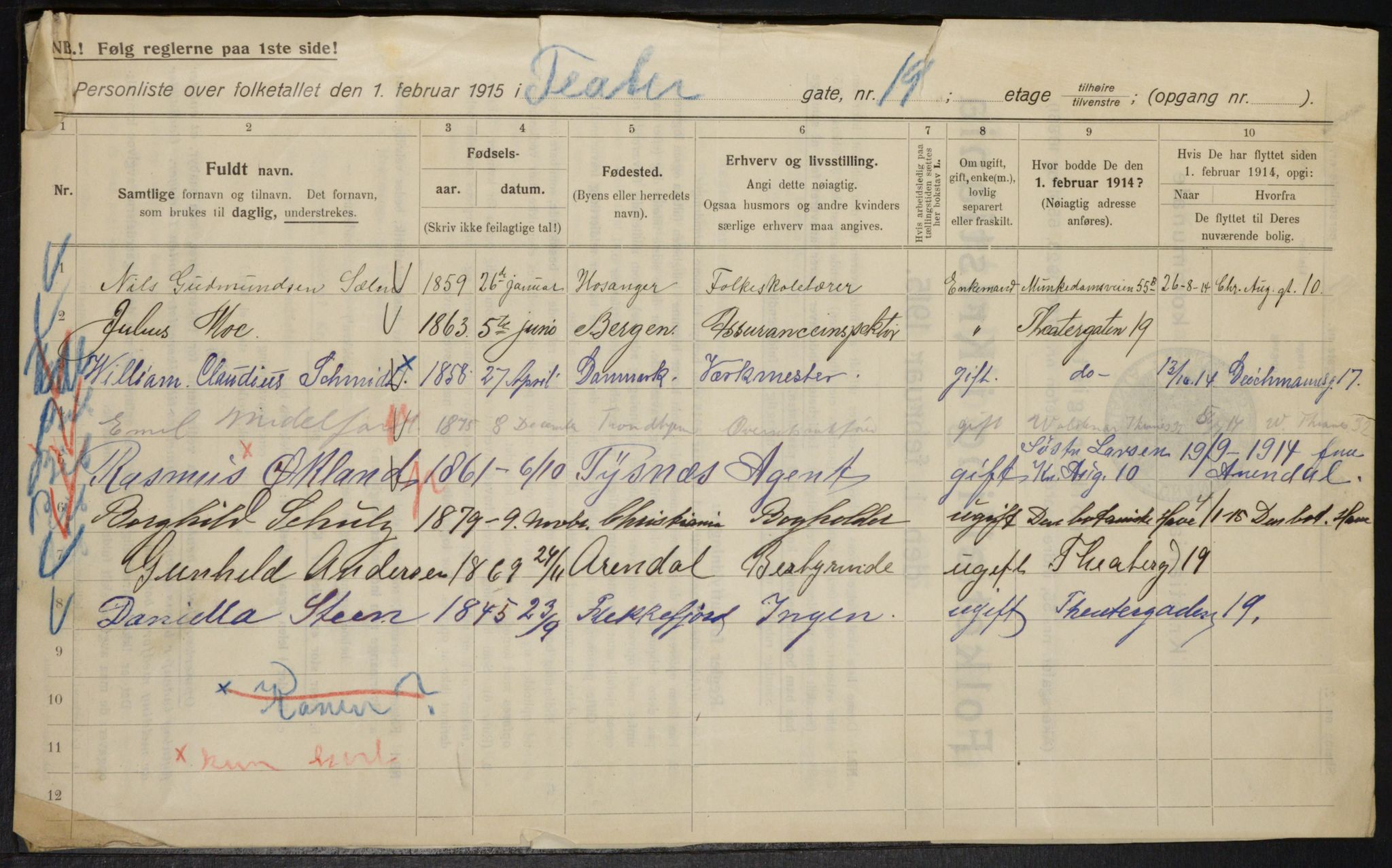 OBA, Municipal Census 1915 for Kristiania, 1915, p. 107585