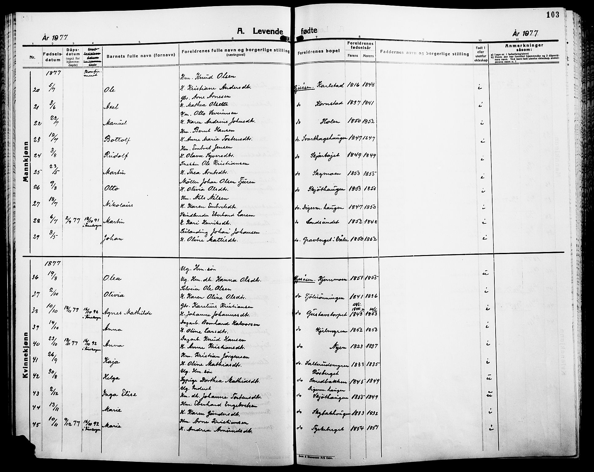 Åsnes prestekontor, AV/SAH-PREST-042/H/Ha/Haa/L0000B: Parish register (official), 1870-1889, p. 103