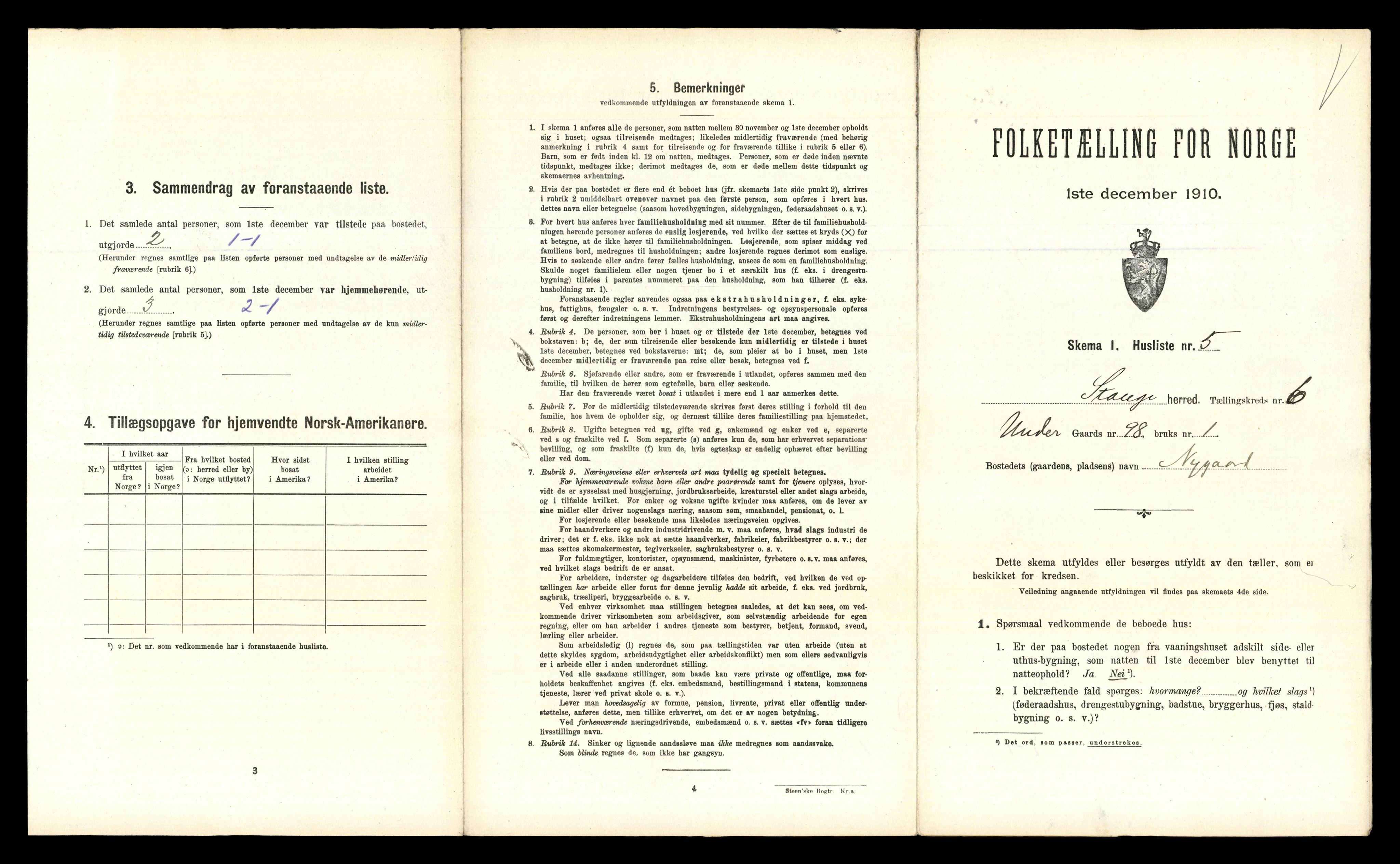 RA, 1910 census for Stange, 1910, p. 1196