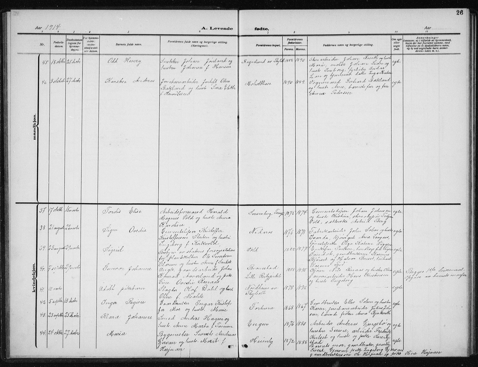 Ministerialprotokoller, klokkerbøker og fødselsregistre - Sør-Trøndelag, SAT/A-1456/606/L0314: Parish register (copy) no. 606C10, 1911-1937, p. 26