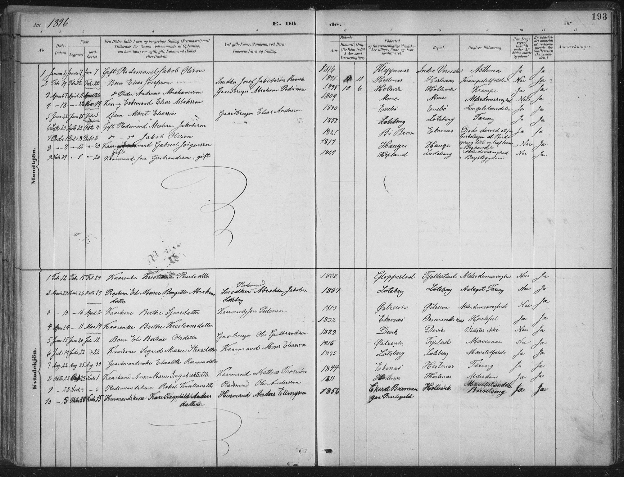 Gloppen sokneprestembete, AV/SAB-A-80101/H/Haa/Haab/L0001: Parish register (official) no. B  1, 1885-1905, p. 193