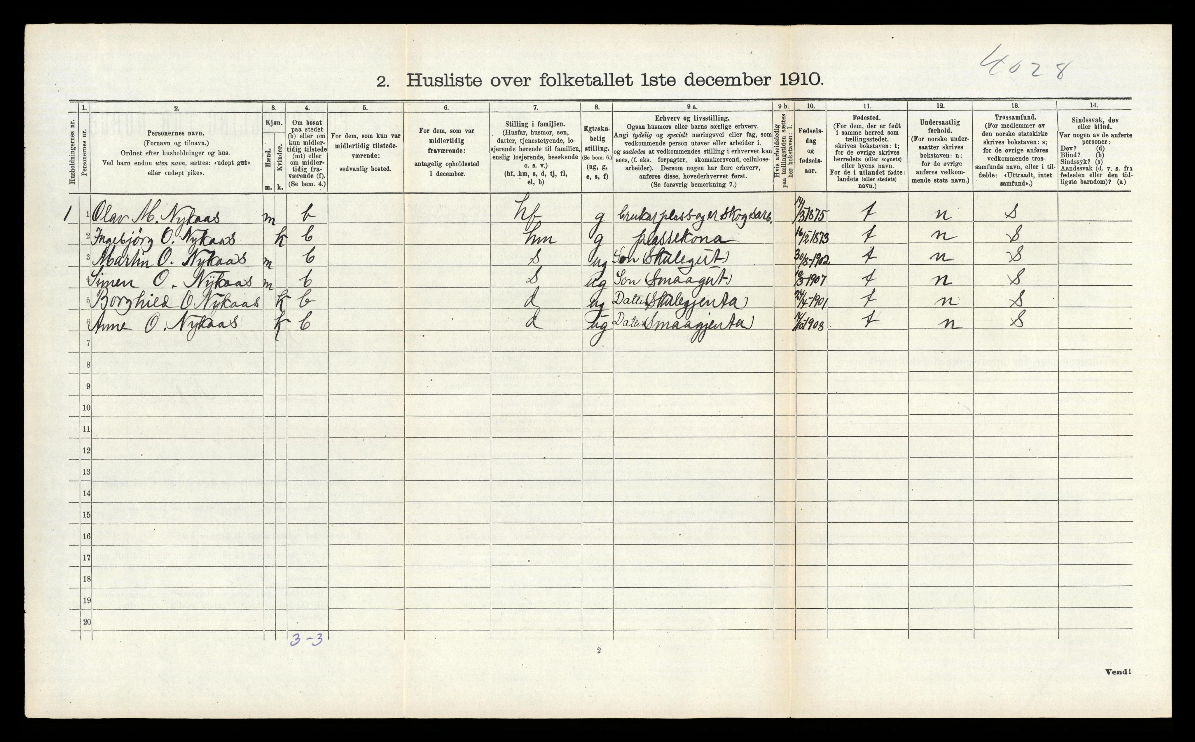 RA, 1910 census for Kviteseid, 1910, p. 327