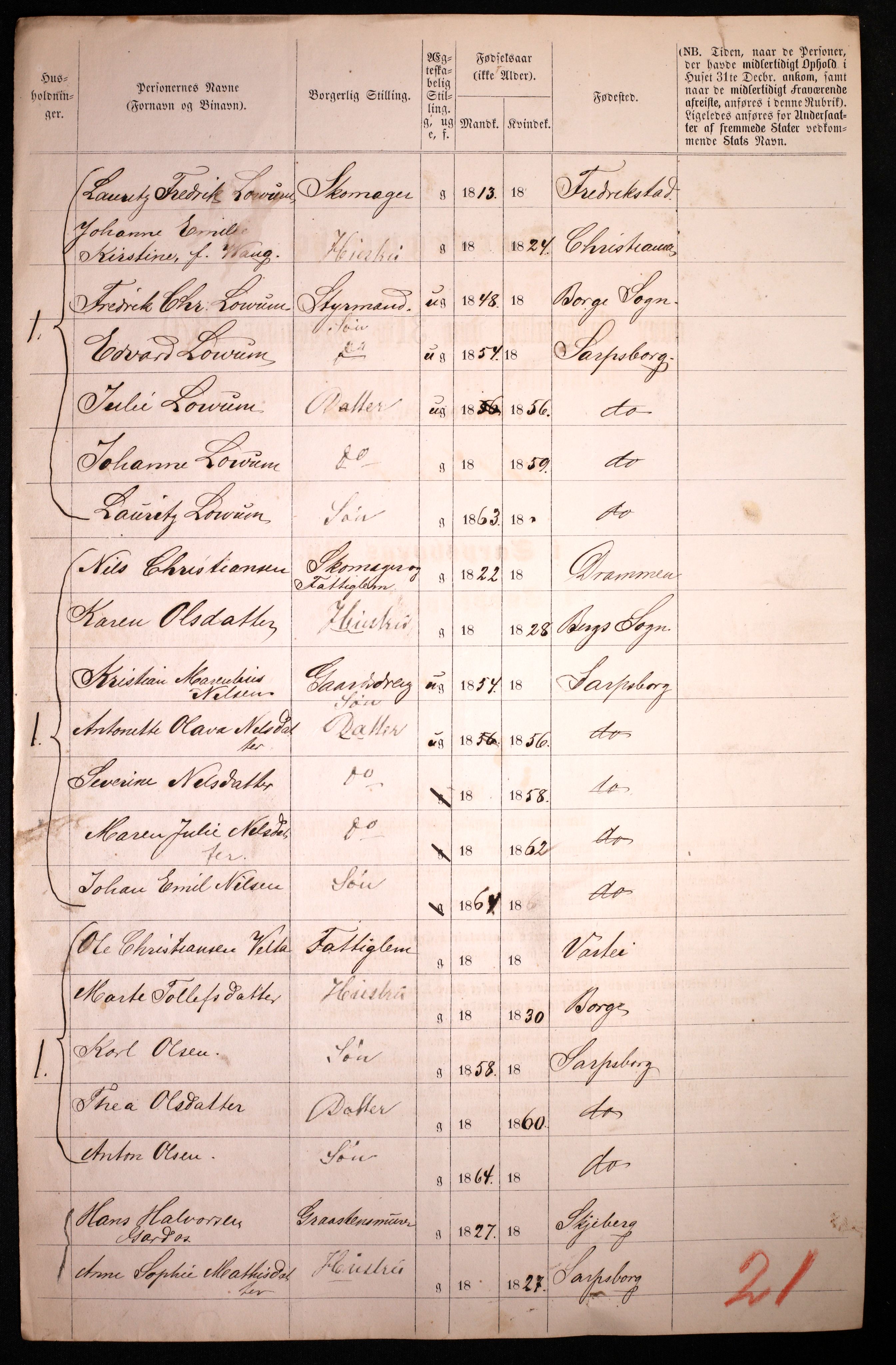 RA, 1870 census for 0102 Sarpsborg, 1870, p. 320