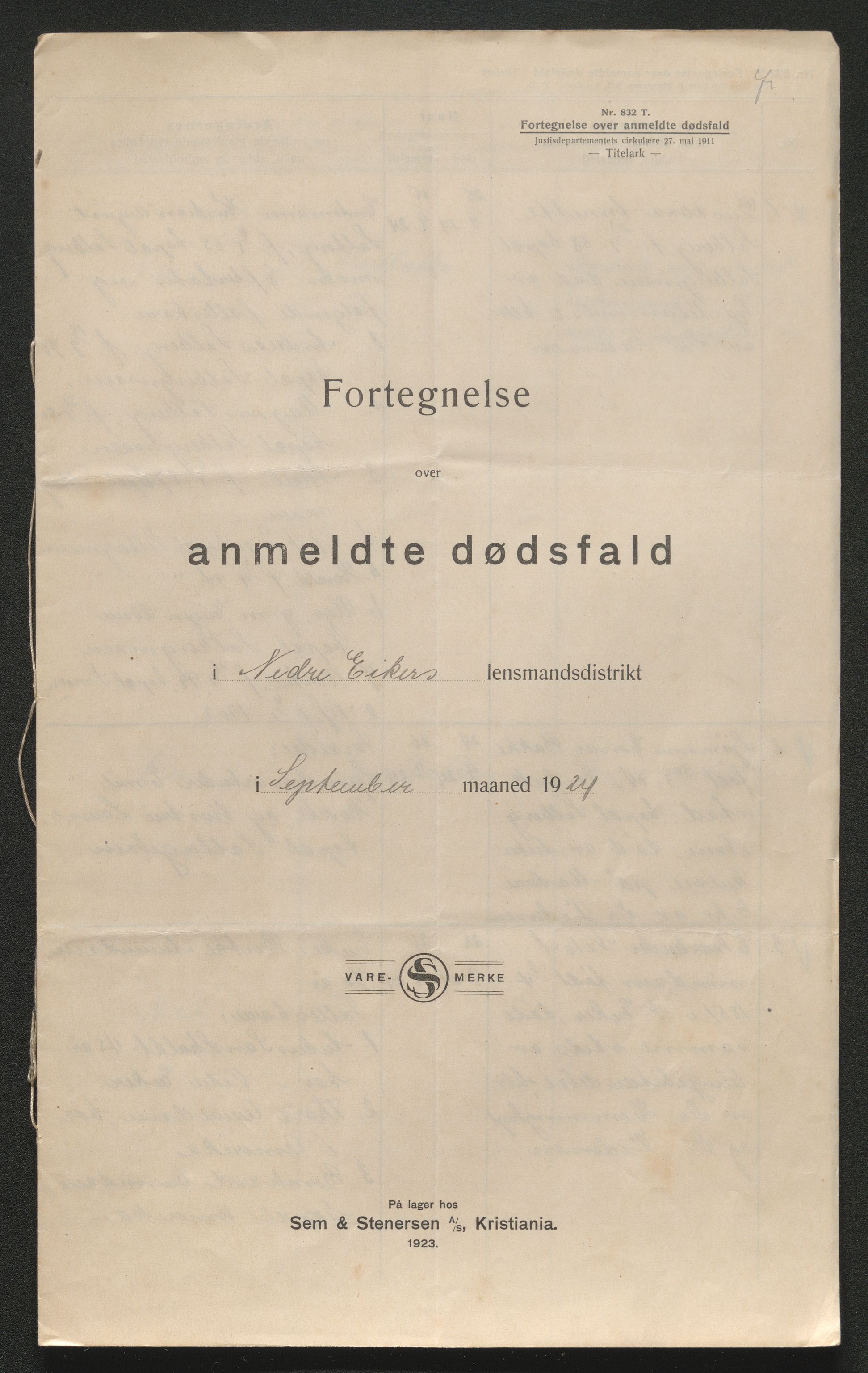 Eiker, Modum og Sigdal sorenskriveri, AV/SAKO-A-123/H/Ha/Hab/L0042: Dødsfallsmeldinger, 1924, p. 437