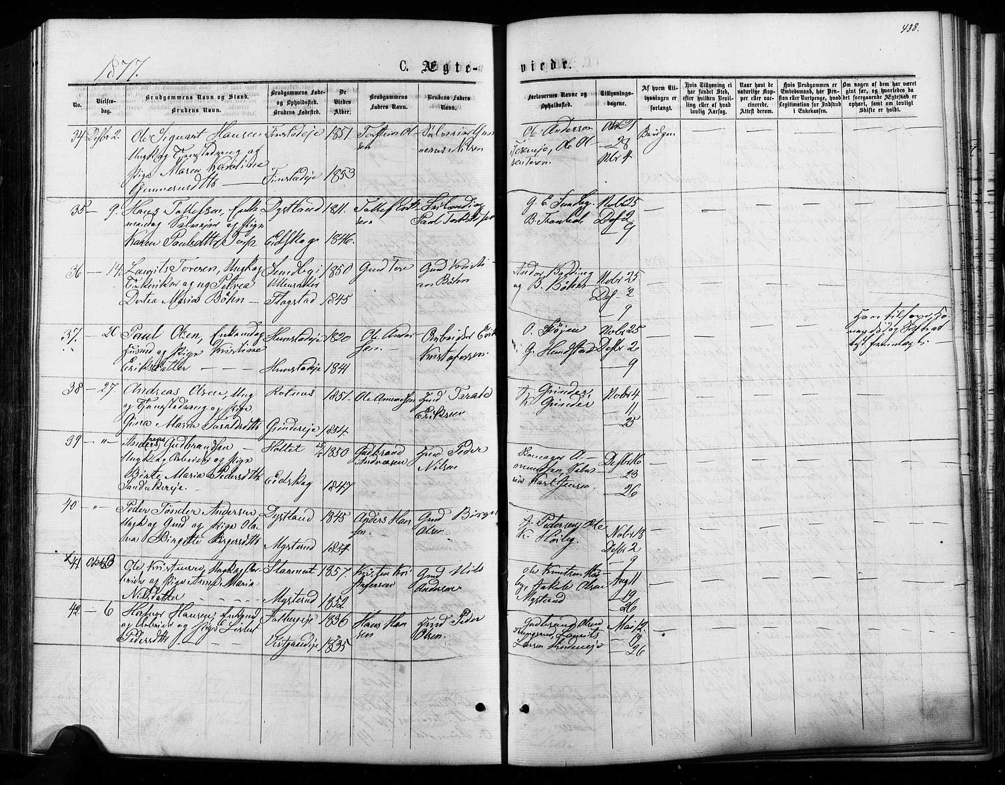 Nes prestekontor Kirkebøker, AV/SAO-A-10410/F/Fa/L0009: Parish register (official) no. I 9, 1875-1882, p. 438