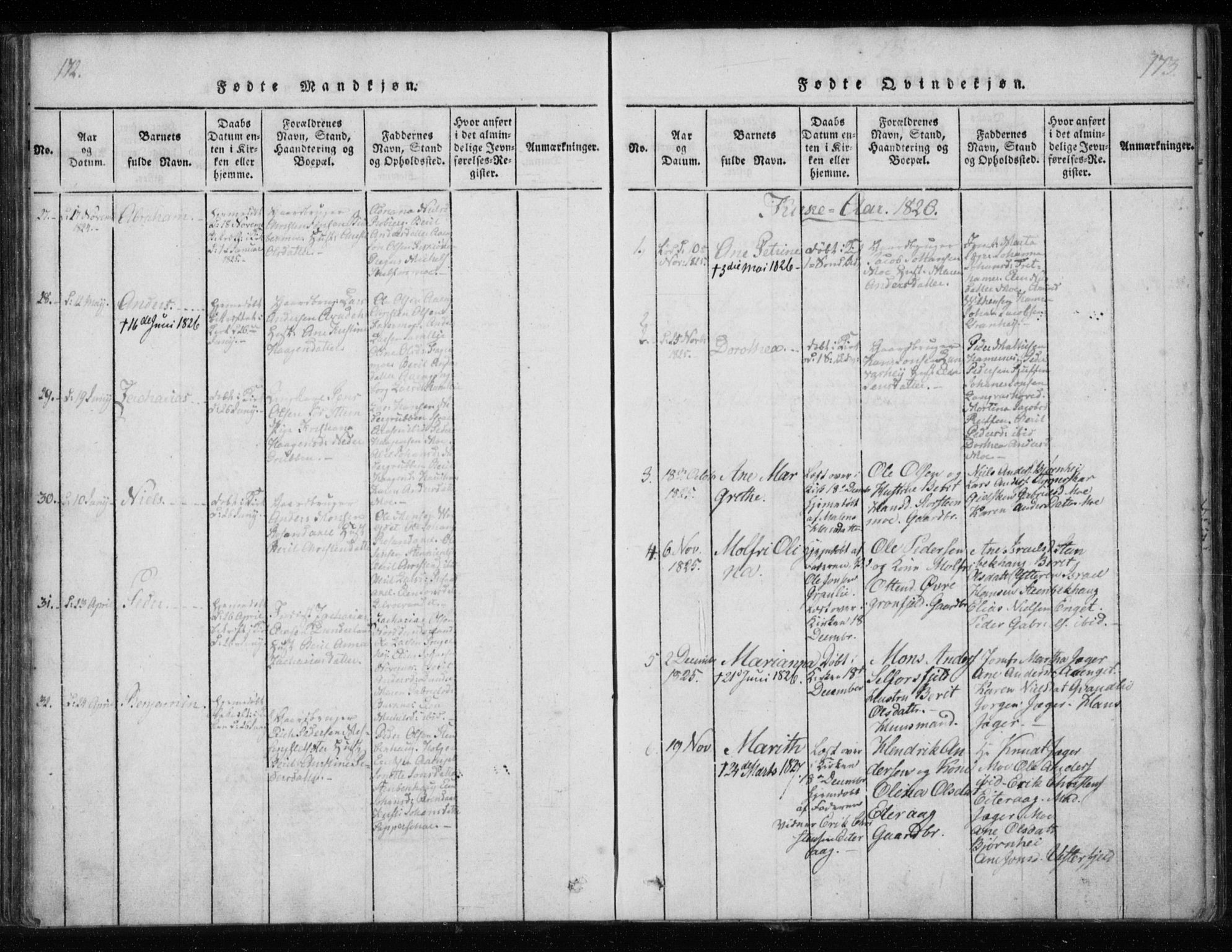 Ministerialprotokoller, klokkerbøker og fødselsregistre - Nordland, AV/SAT-A-1459/825/L0353: Parish register (official) no. 825A07, 1820-1826, p. 172-173