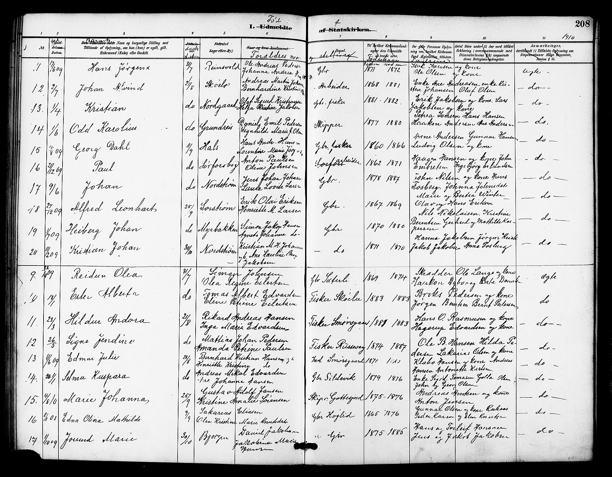 Tranøy sokneprestkontor, SATØ/S-1313/I/Ia/Iab/L0022klokker: Parish register (copy) no. 22, 1887-1912, p. 208