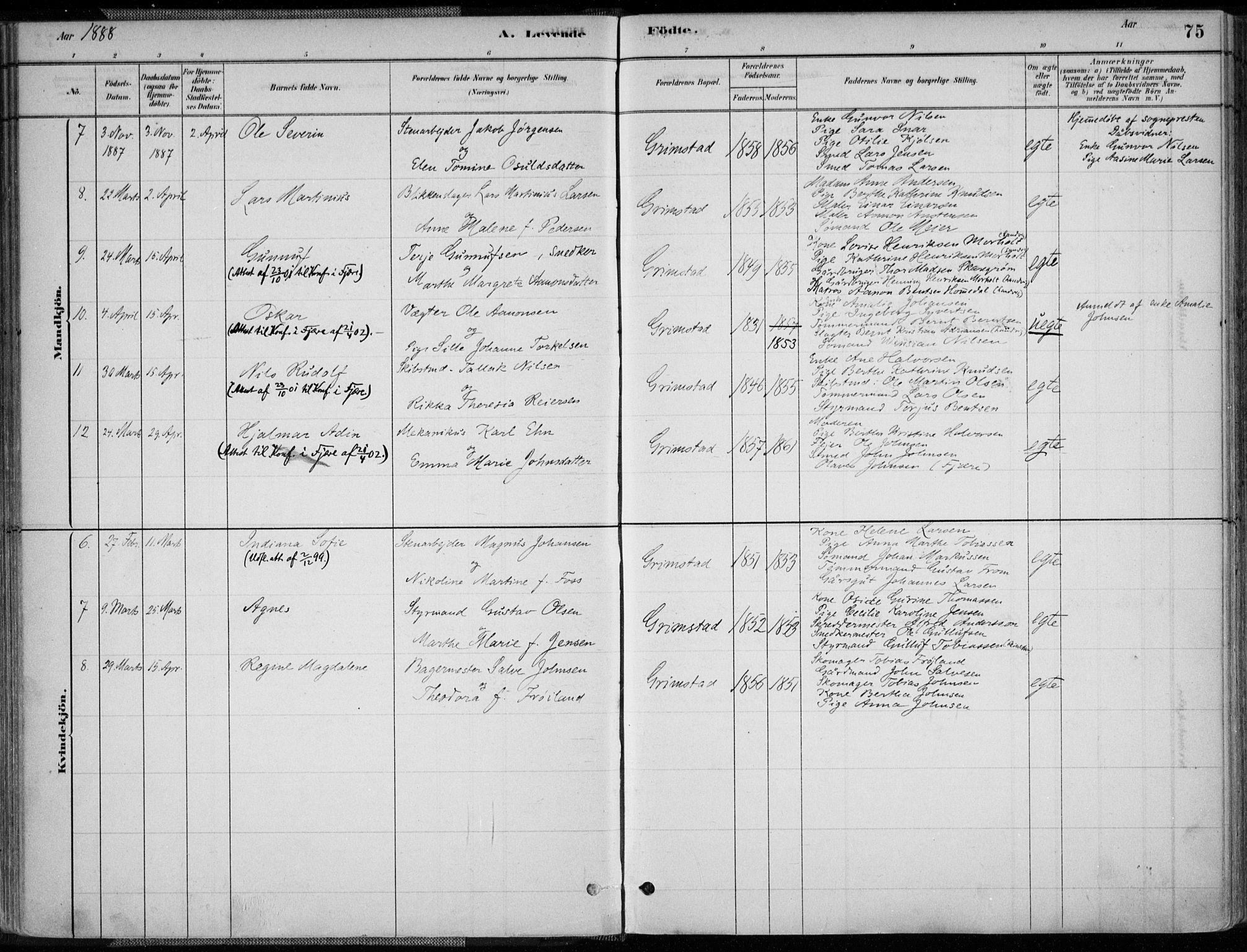 Grimstad sokneprestkontor, SAK/1111-0017/F/Fa/L0003: Parish register (official) no. A 2, 1882-1912, p. 75
