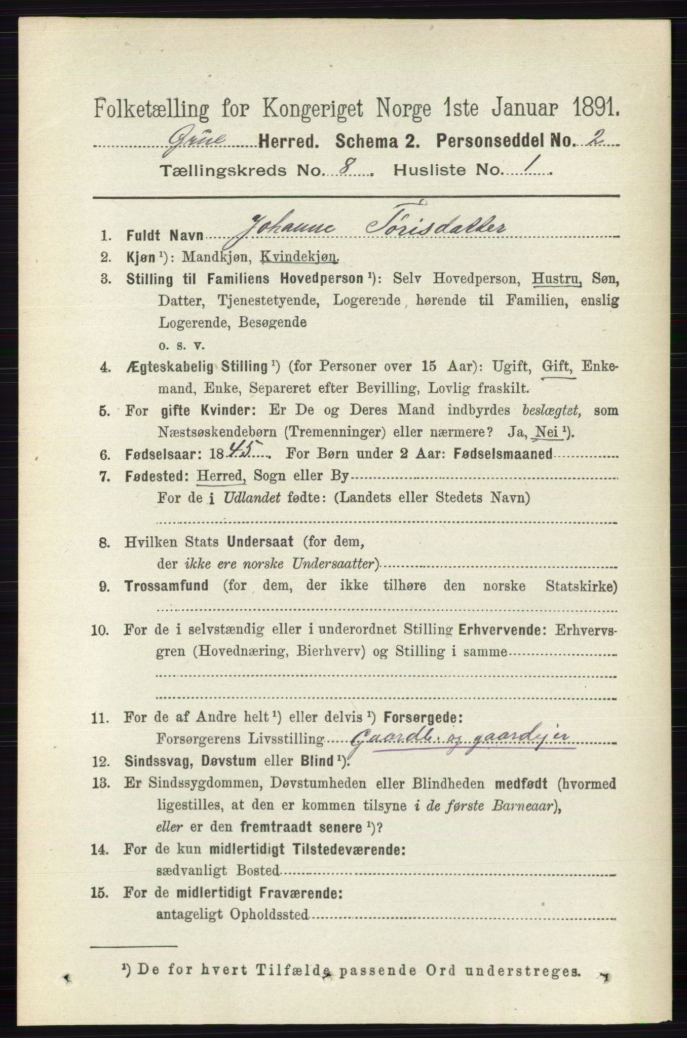 RA, 1891 census for 0423 Grue, 1891, p. 4315