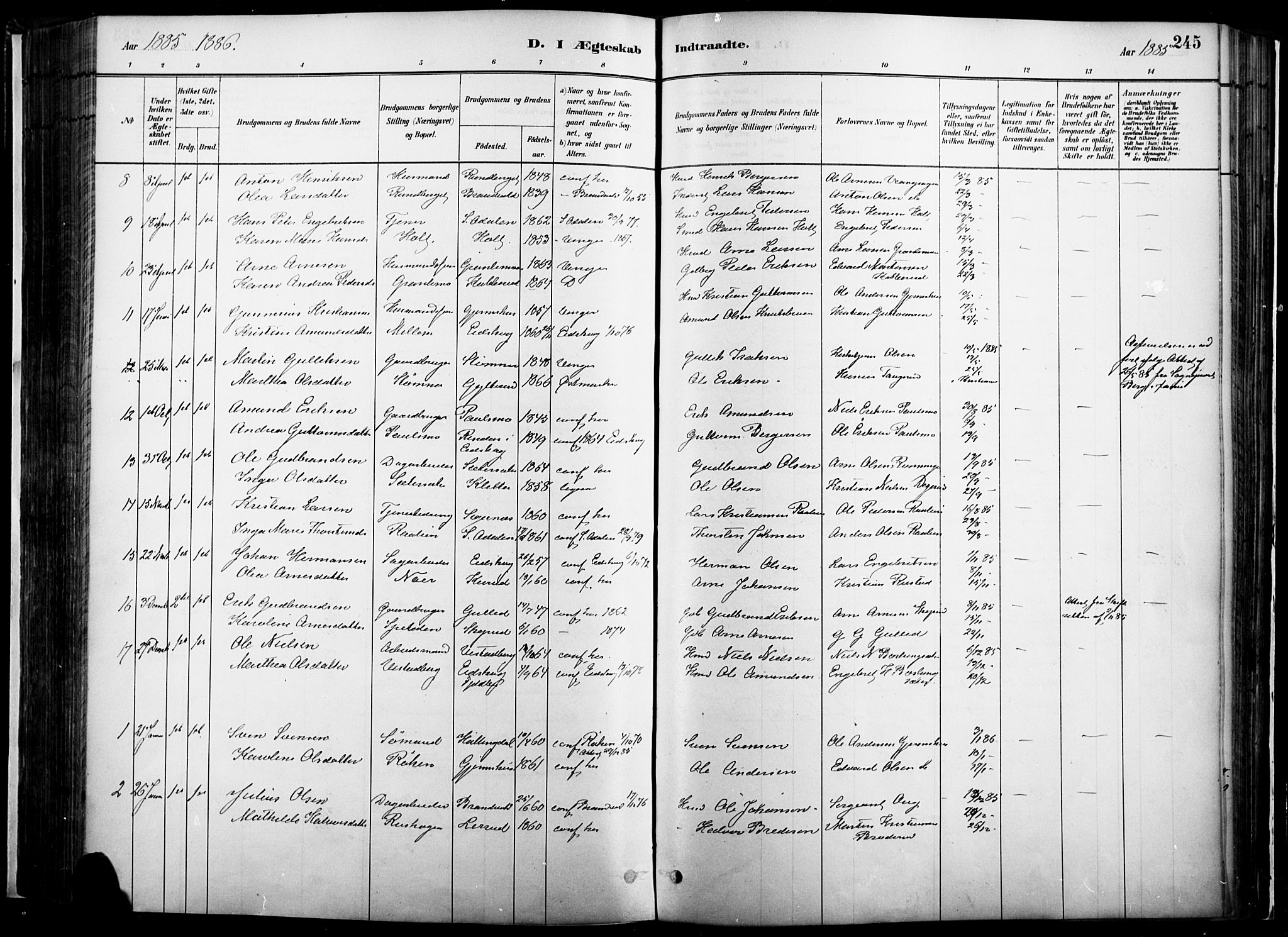 Vinger prestekontor, SAH/PREST-024/H/Ha/Haa/L0014: Parish register (official) no. 14, 1881-1900, p. 245