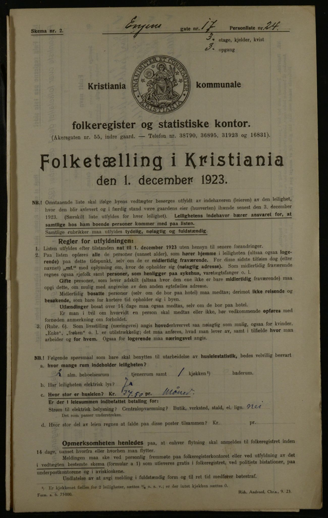 OBA, Municipal Census 1923 for Kristiania, 1923, p. 24458