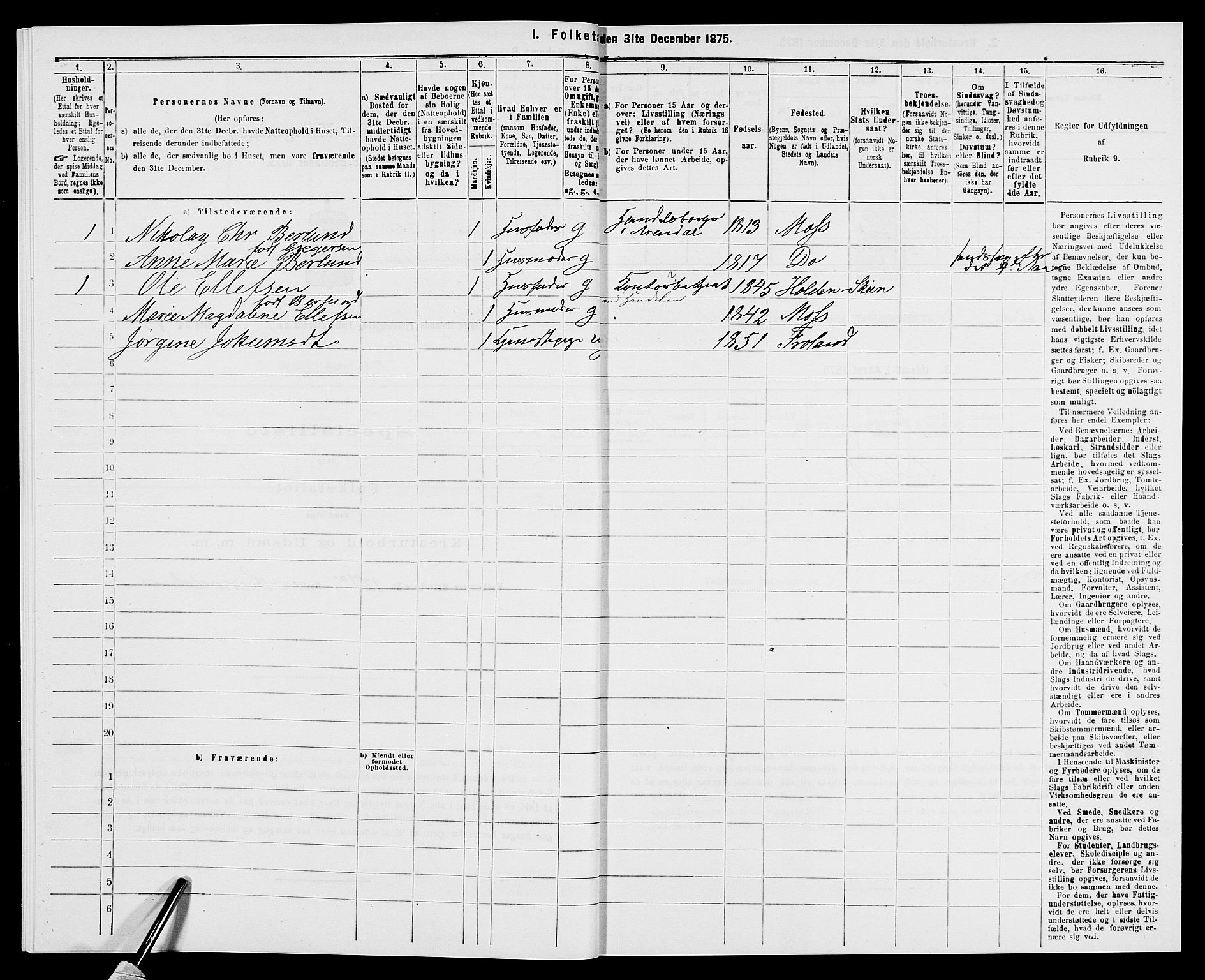 SAK, 1875 census for 0918P Austre Moland, 1875, p. 224