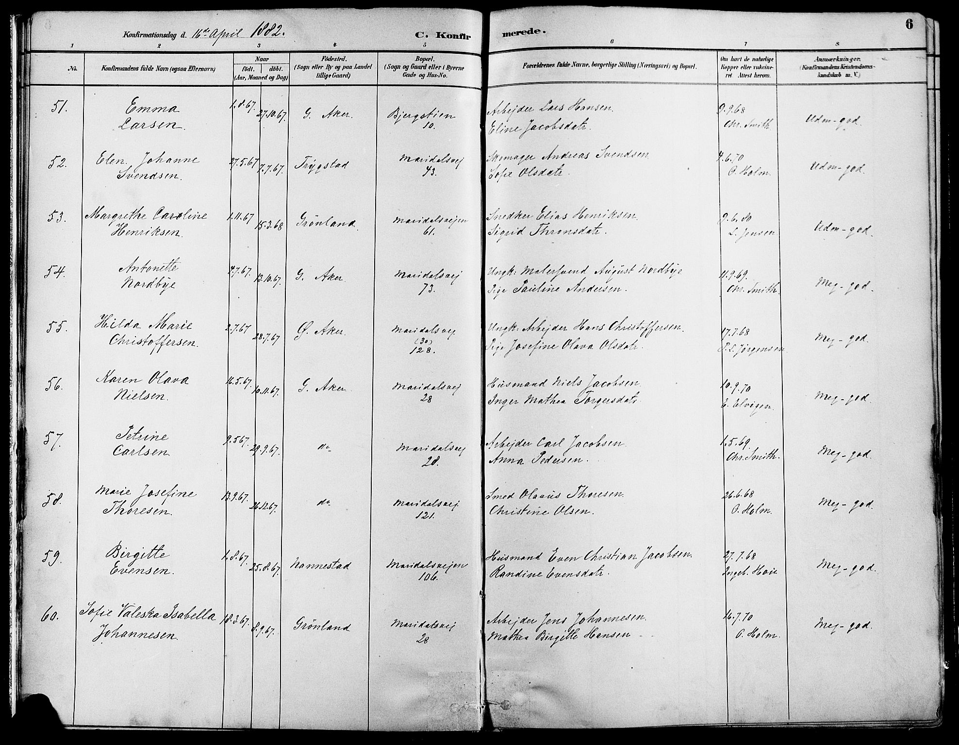 Gamle Aker prestekontor Kirkebøker, SAO/A-10617a/F/L0007: Parish register (official) no. 7, 1882-1890, p. 6