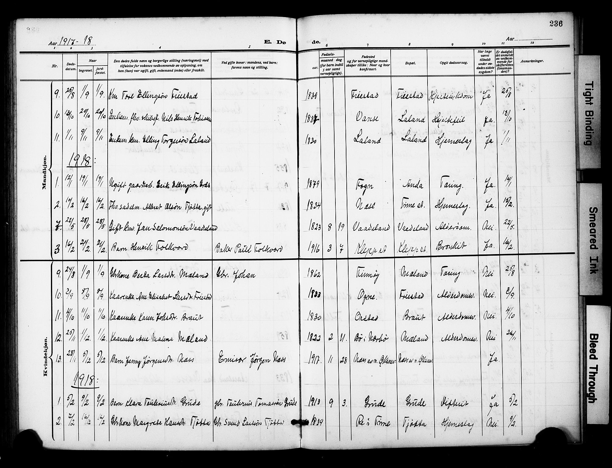 Klepp sokneprestkontor, SAST/A-101803/001/3/30BB/L0007: Parish register (copy) no. B 7, 1908-1934, p. 236