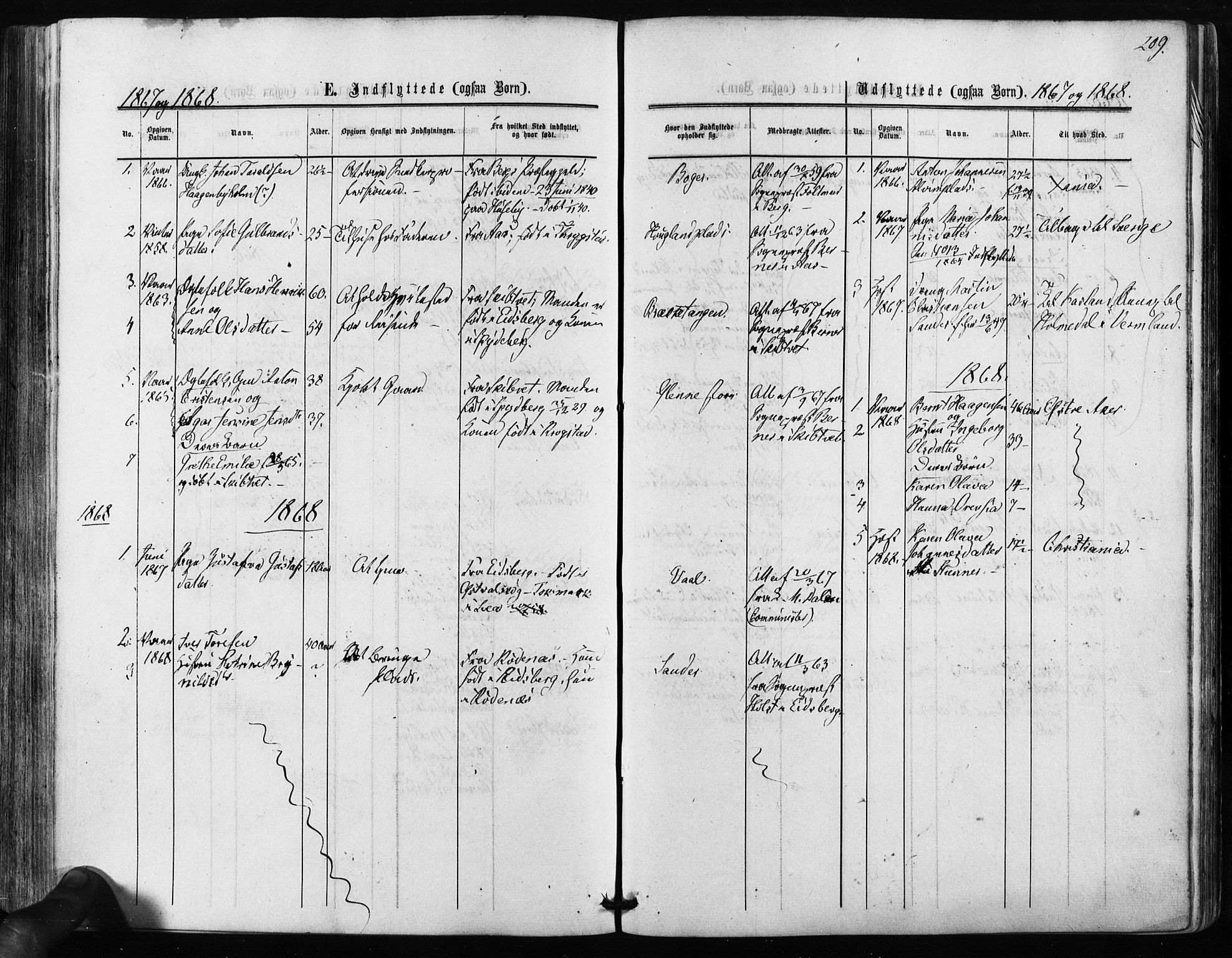 Kråkstad prestekontor Kirkebøker, SAO/A-10125a/F/Fa/L0007: Parish register (official) no. I 7, 1858-1870, p. 209