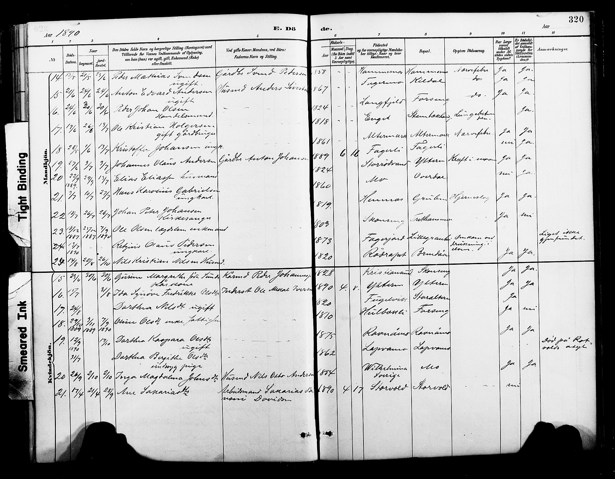 Ministerialprotokoller, klokkerbøker og fødselsregistre - Nordland, AV/SAT-A-1459/827/L0421: Parish register (copy) no. 827C10, 1887-1906, p. 320