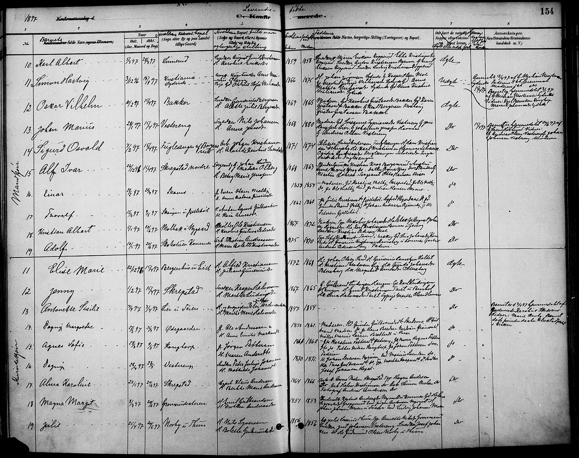 Høland prestekontor Kirkebøker, SAO/A-10346a/F/Fa/L0013: Parish register (official) no. I 13, 1880-1897, p. 154