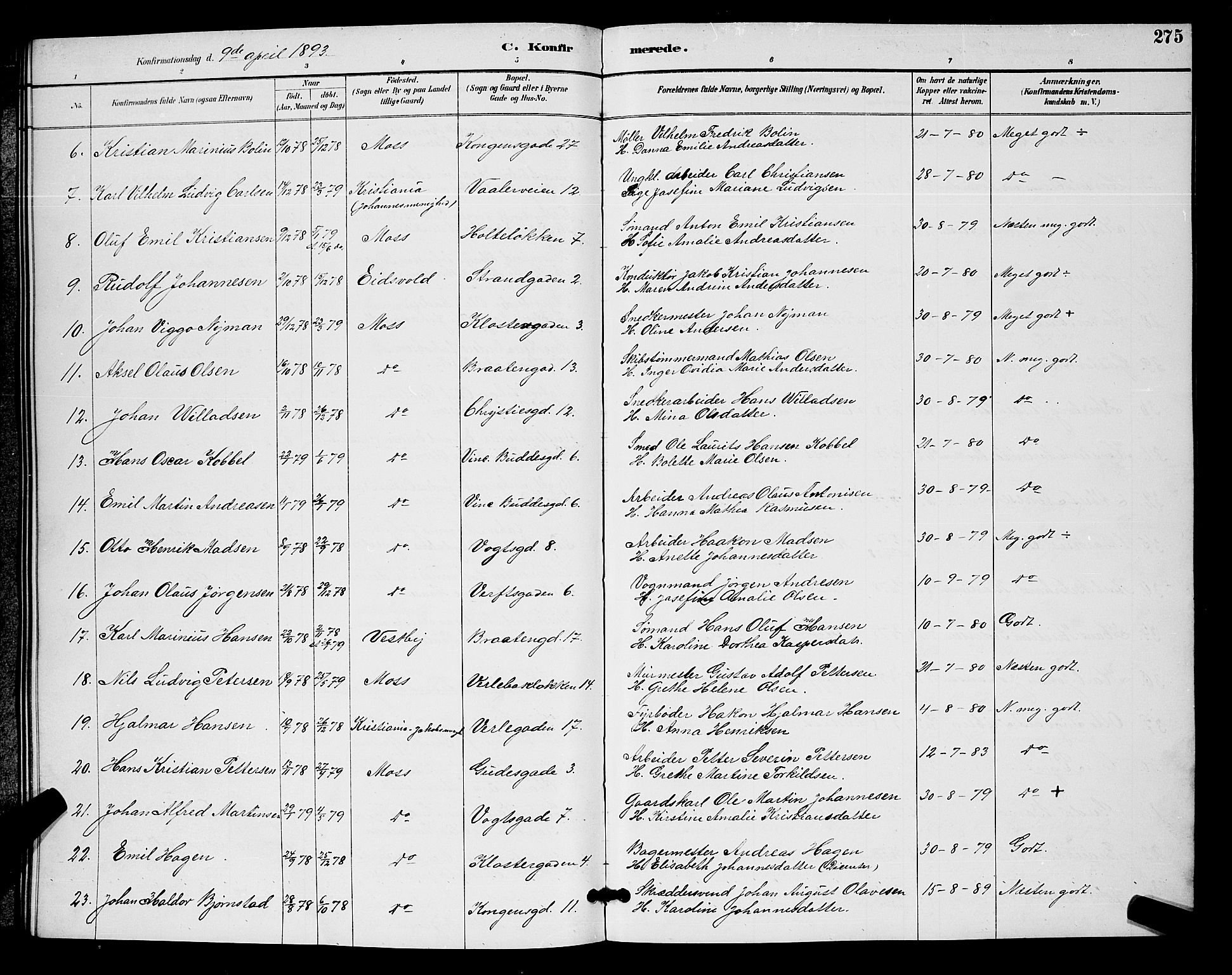 Moss prestekontor Kirkebøker, AV/SAO-A-2003/G/Ga/L0006: Parish register (copy) no. I 6, 1889-1900, p. 275