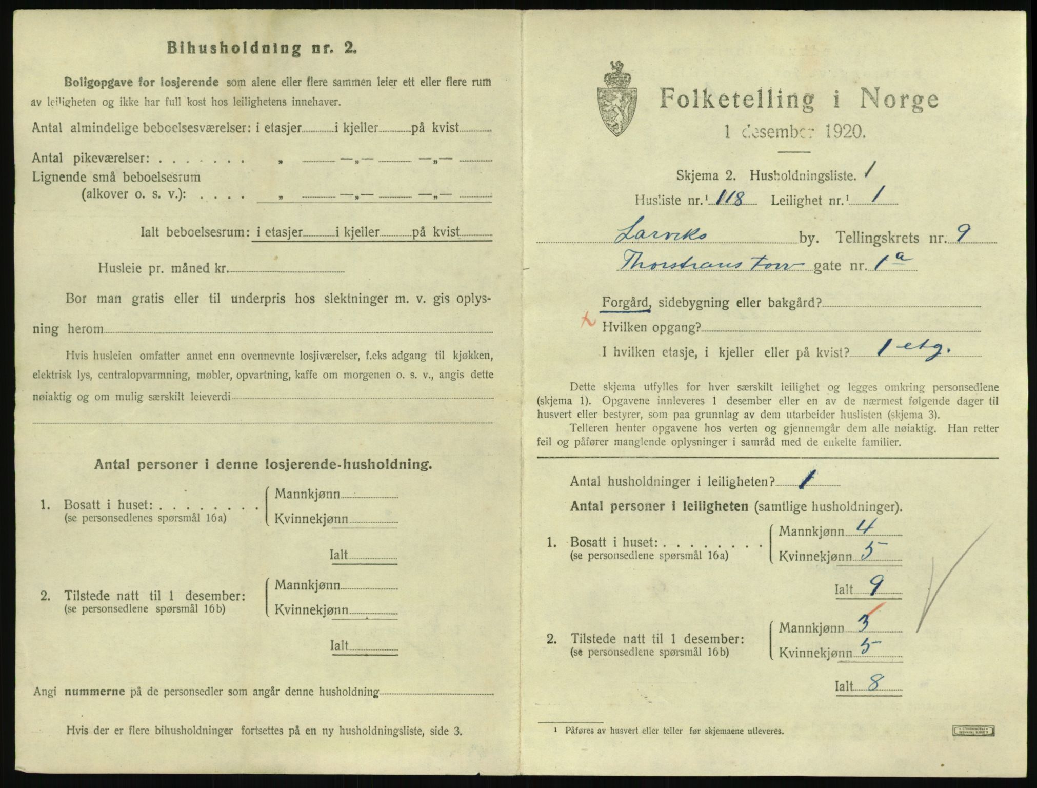 SAKO, 1920 census for Larvik, 1920, p. 7452