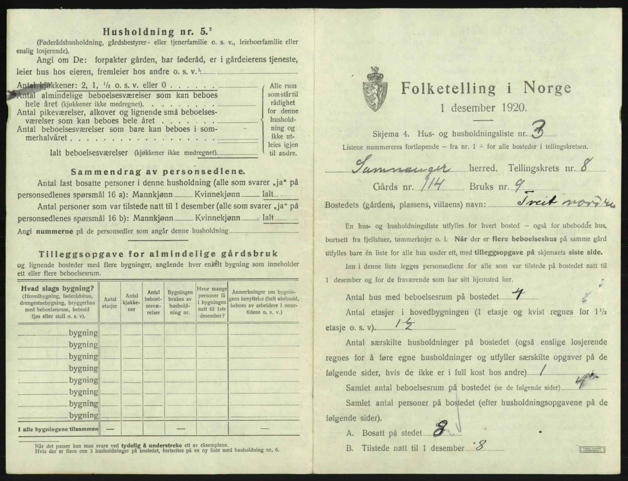 SAB, 1920 census for Samnanger, 1920, p. 463