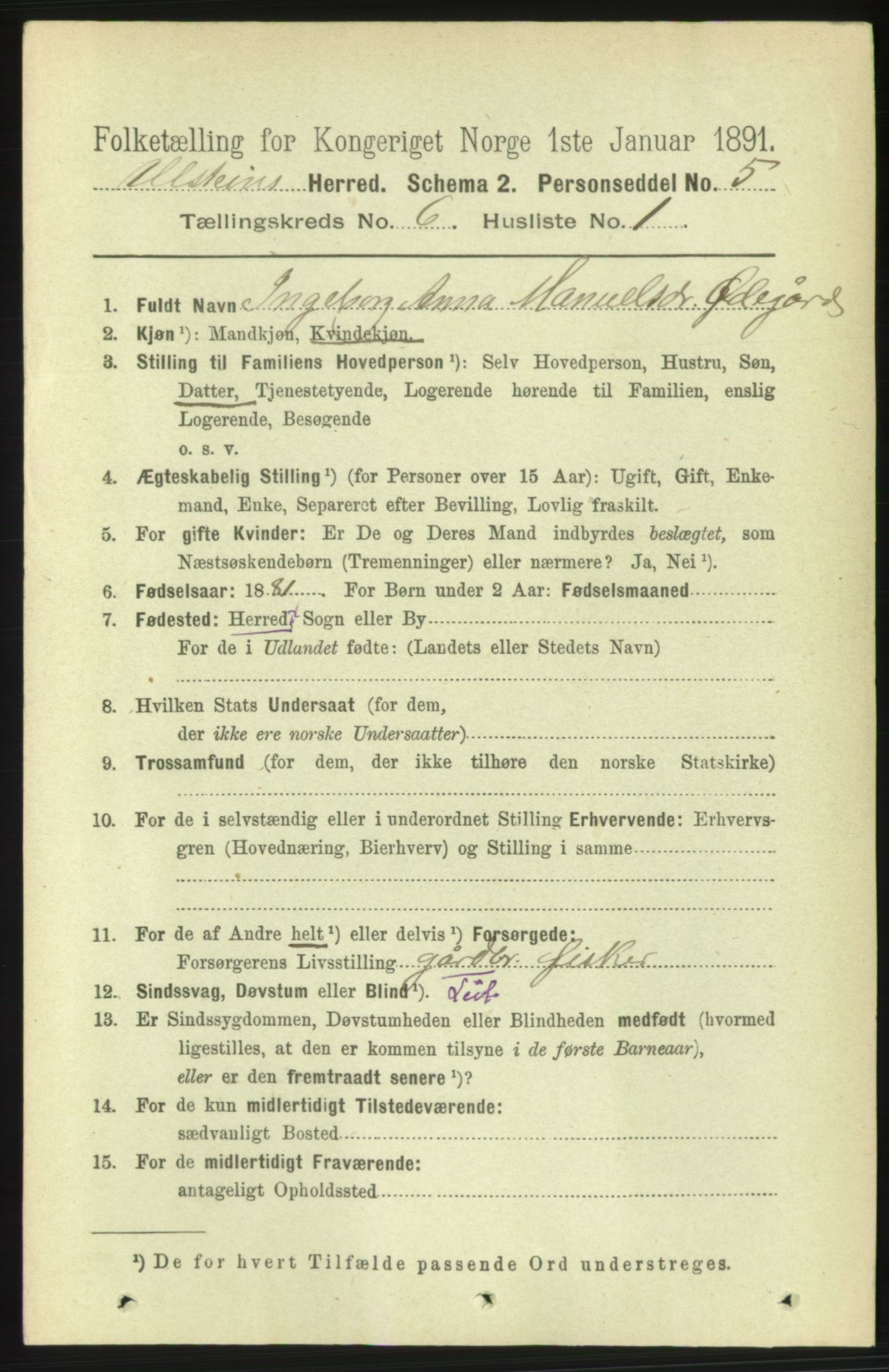 RA, 1891 census for 1516 Ulstein, 1891, p. 1734