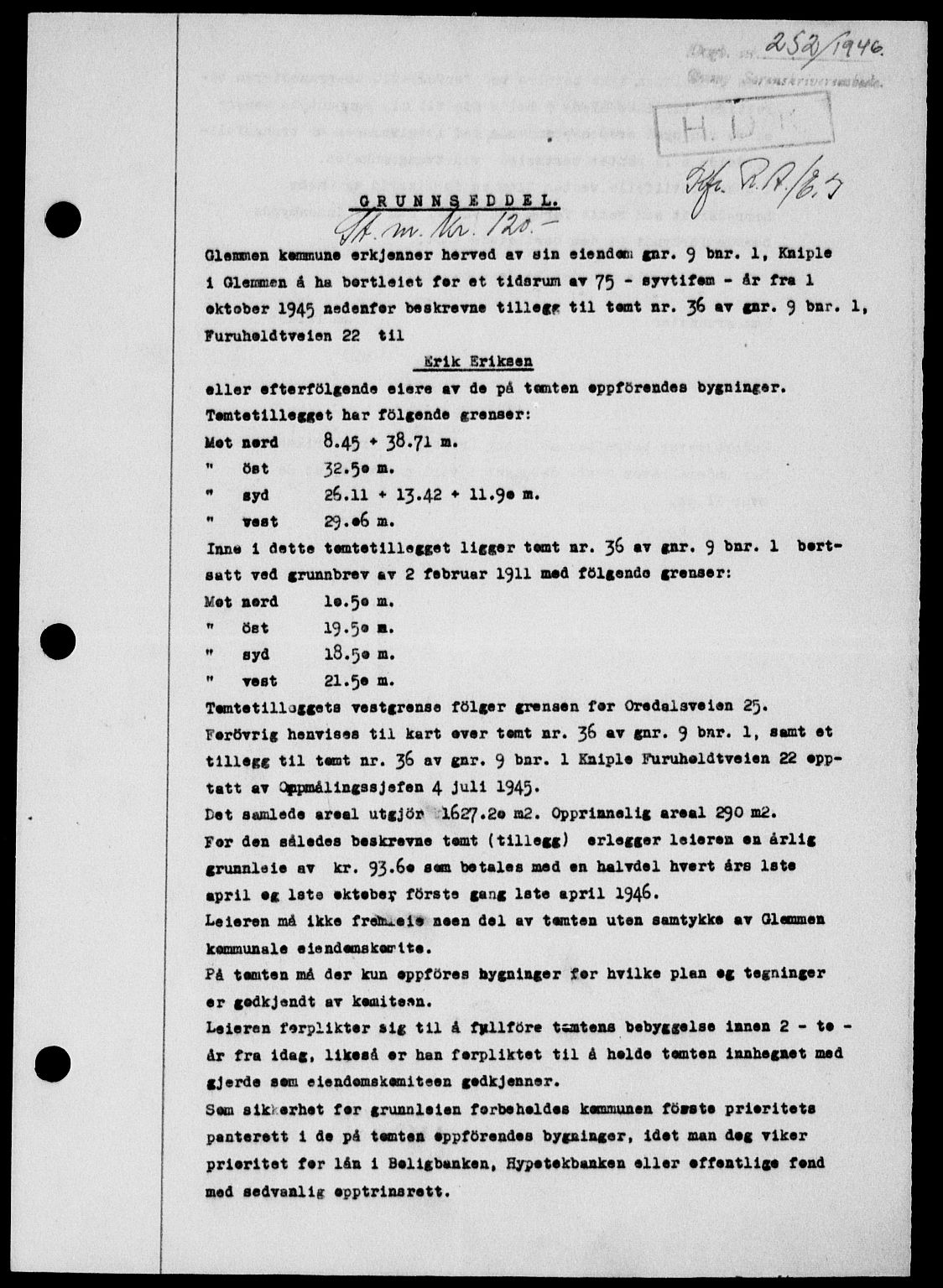 Onsøy sorenskriveri, SAO/A-10474/G/Ga/Gab/L0015: Mortgage book no. II A-15, 1945-1946, Diary no: : 252/1946