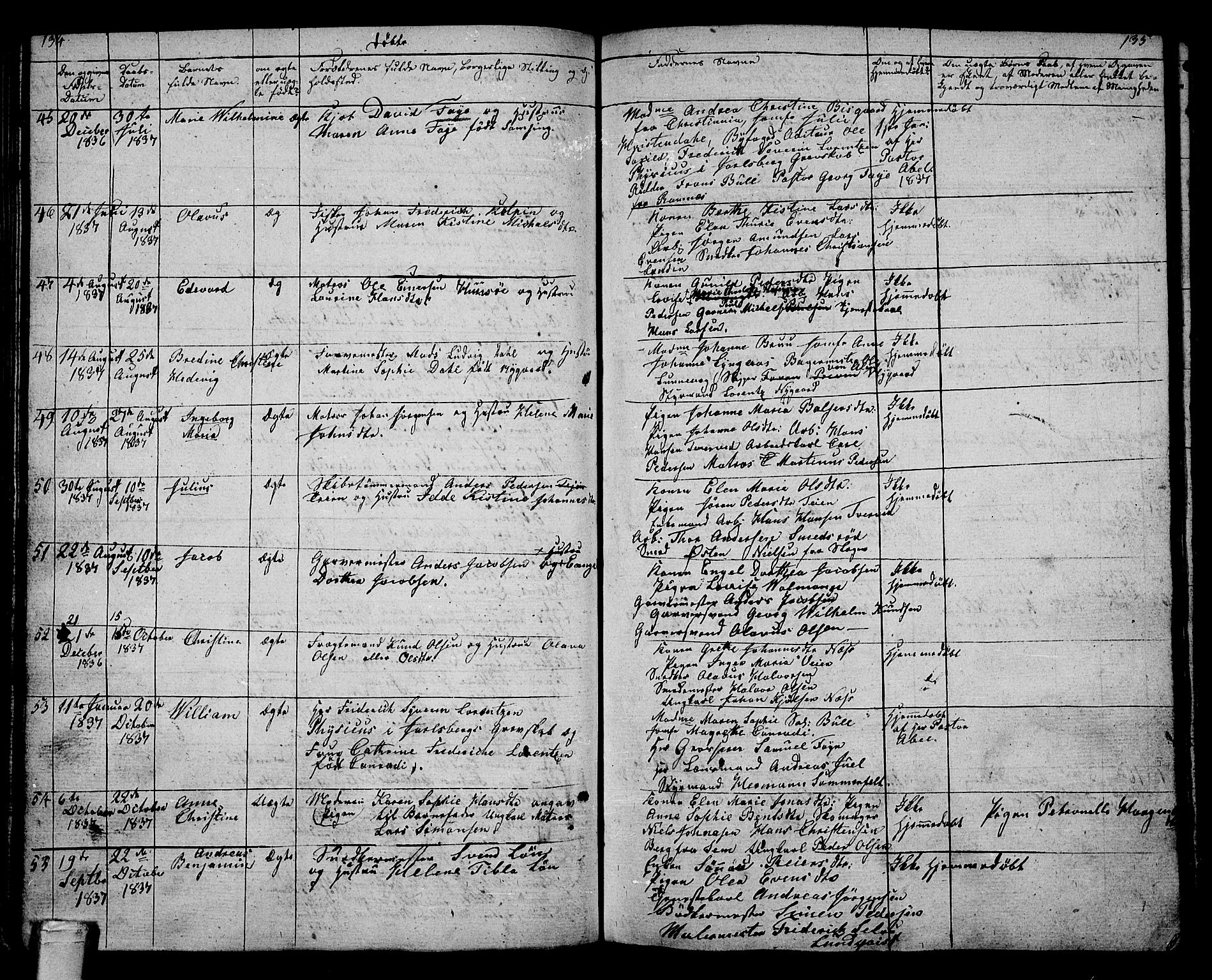 Tønsberg kirkebøker, AV/SAKO-A-330/G/Ga/L0002: Parish register (copy) no. 2, 1827-1854, p. 134-135