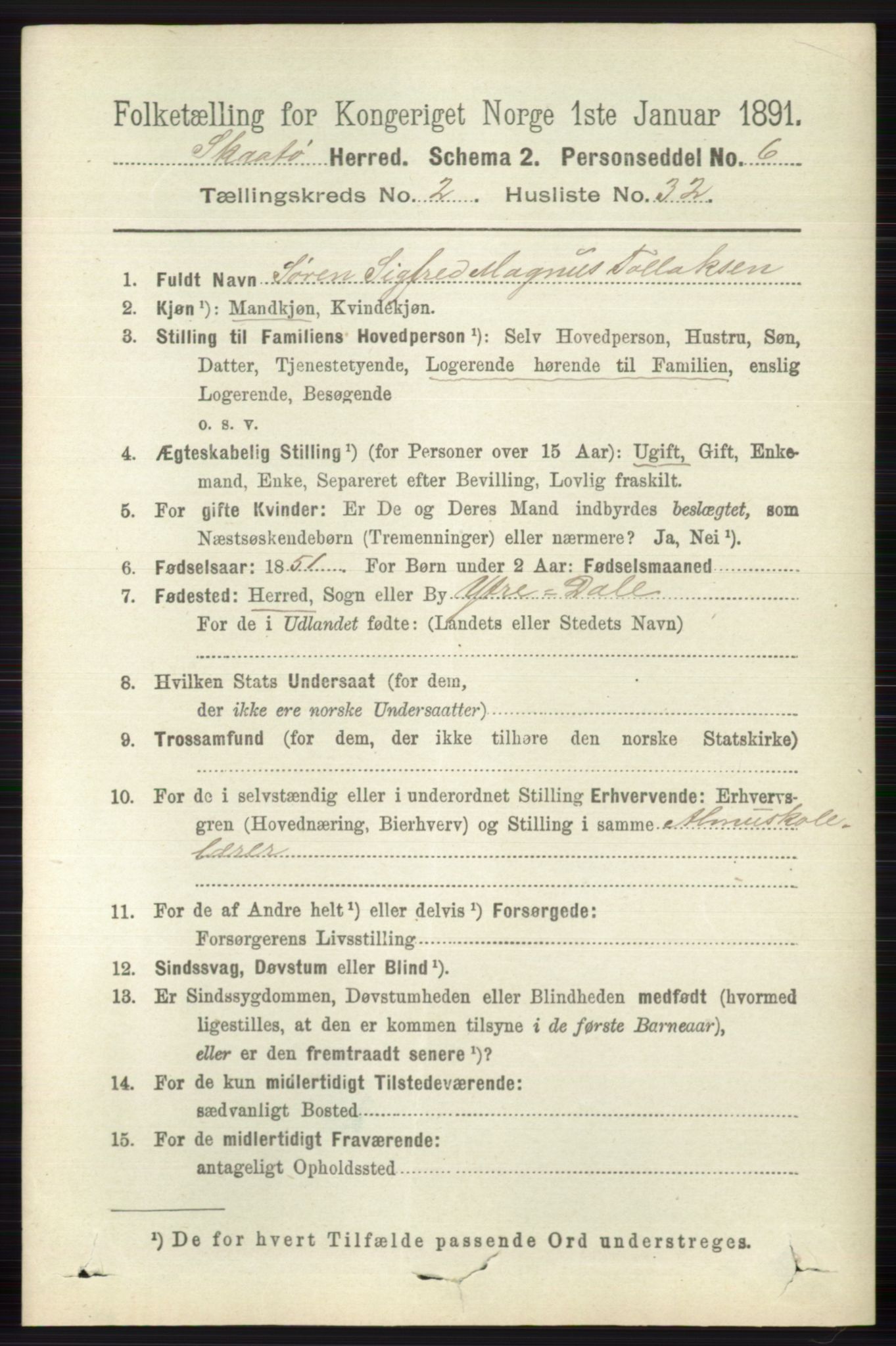 RA, 1891 census for 0815 Skåtøy, 1891, p. 603