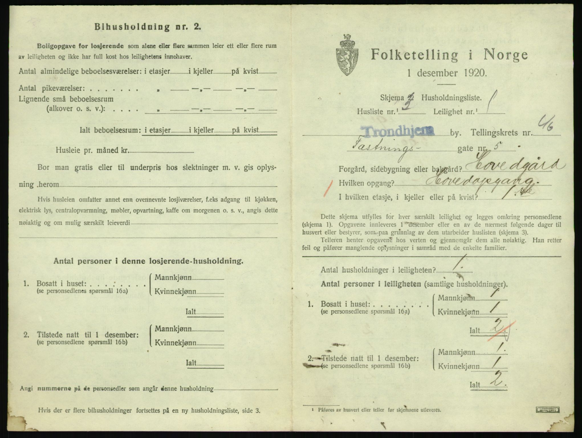 SAT, 1920 census for Trondheim, 1920, p. 22120