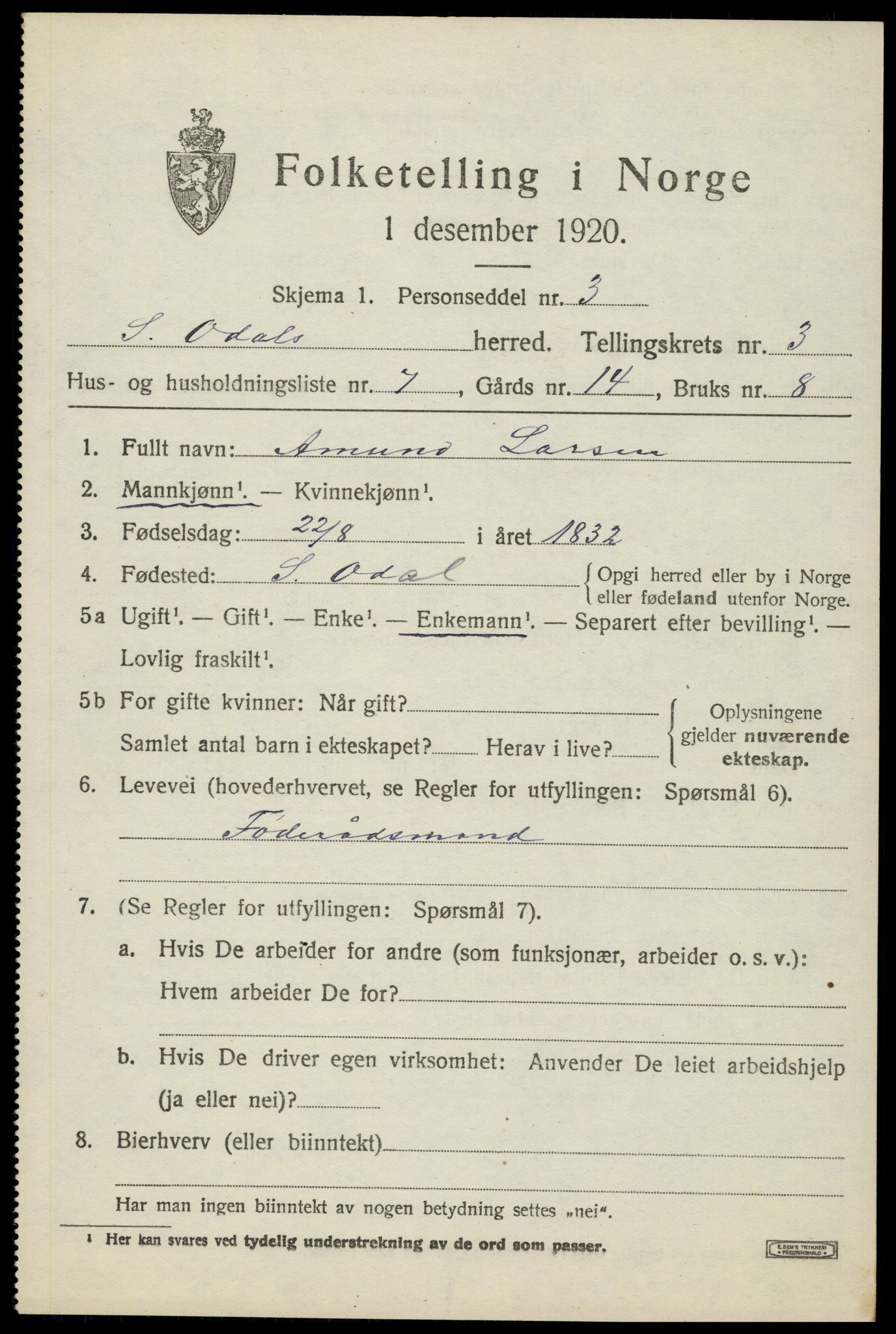 SAH, 1920 census for Sør-Odal, 1920, p. 4323