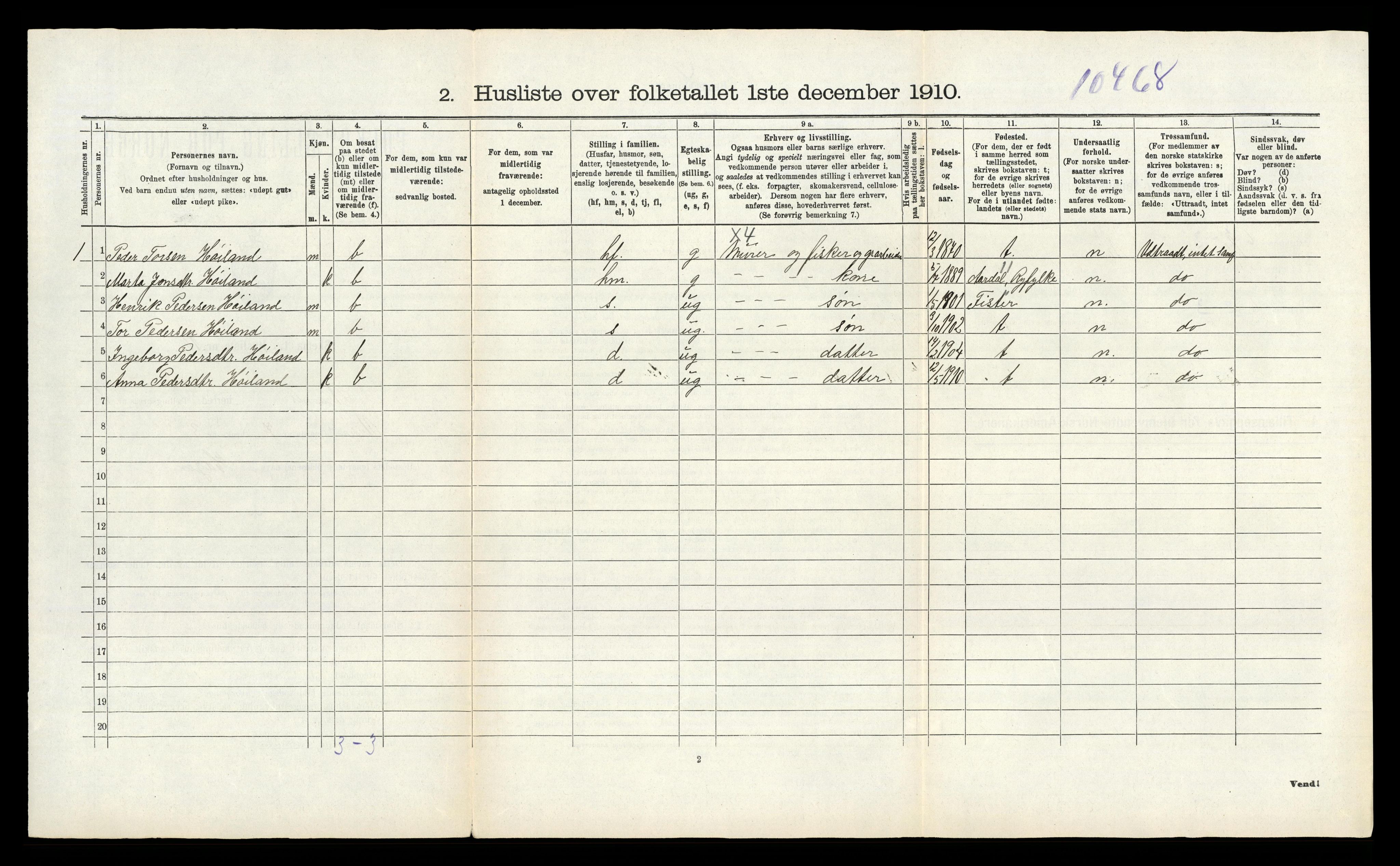 RA, 1910 census for Strand, 1910, p. 60