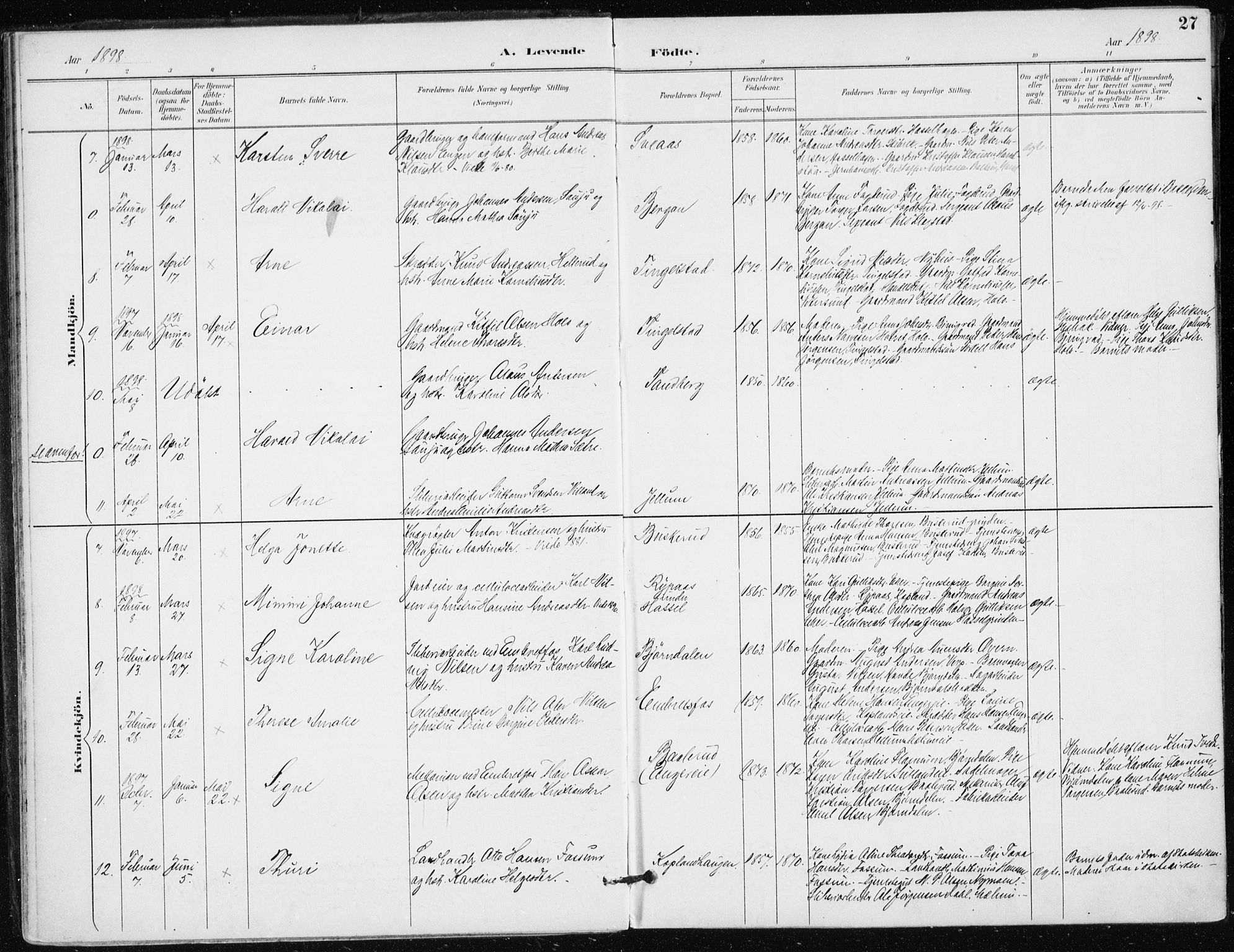 Modum kirkebøker, AV/SAKO-A-234/F/Fa/L0016: Parish register (official) no. 16, 1890-1899, p. 27