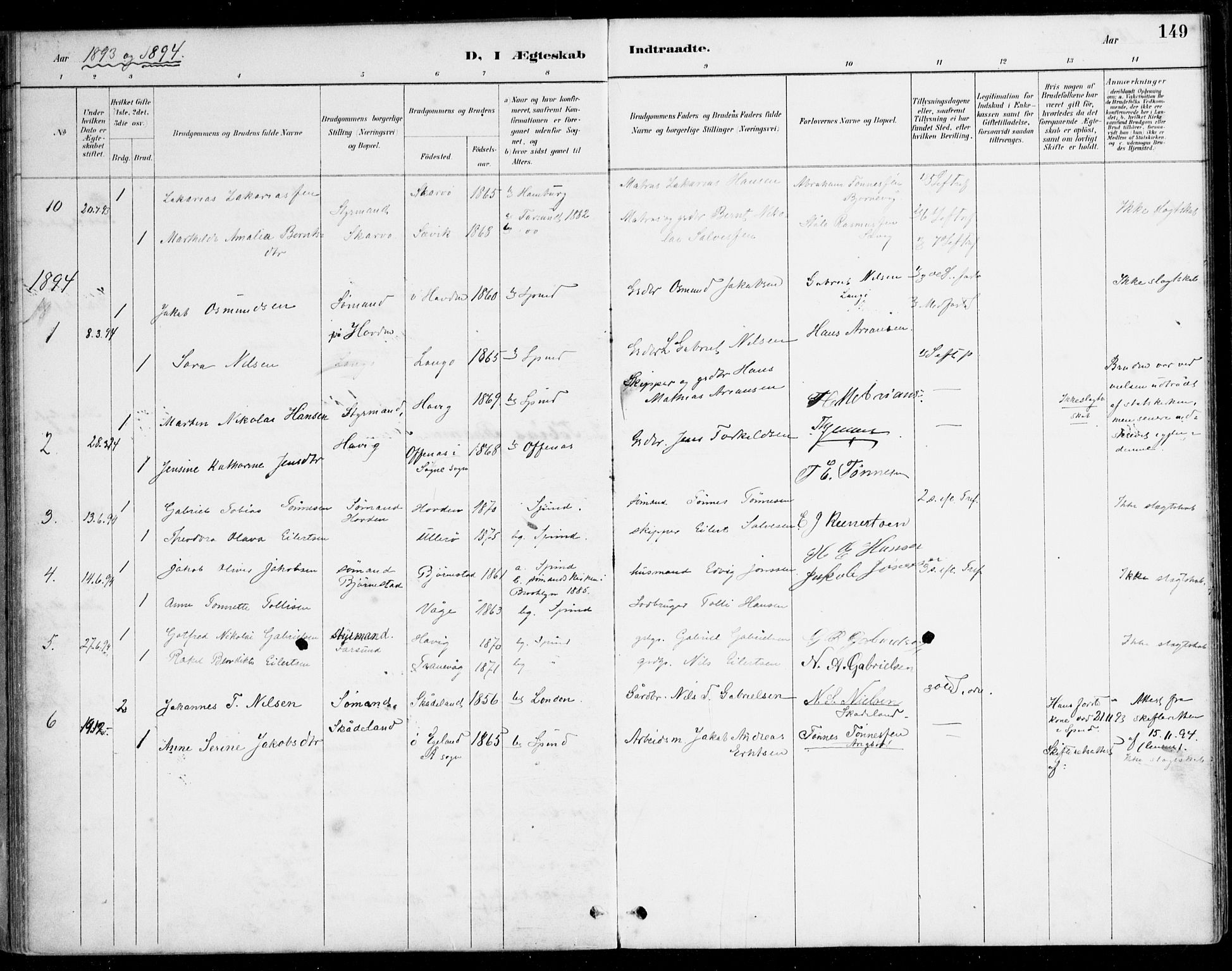 Herad sokneprestkontor, AV/SAK-1111-0018/F/Fa/Fab/L0005: Parish register (official) no. A 5, 1886-1913, p. 149