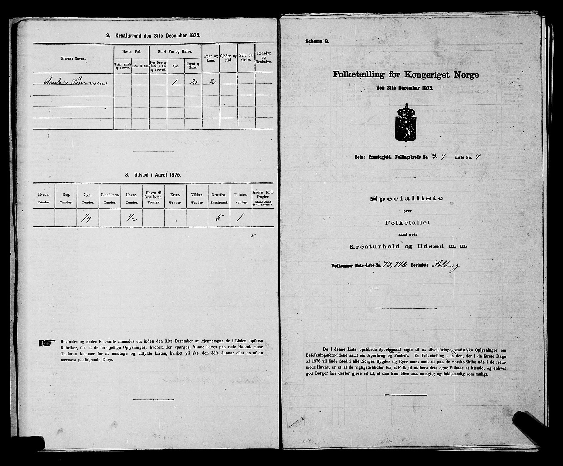 SAKO, 1875 census for 0715P Botne, 1875, p. 330