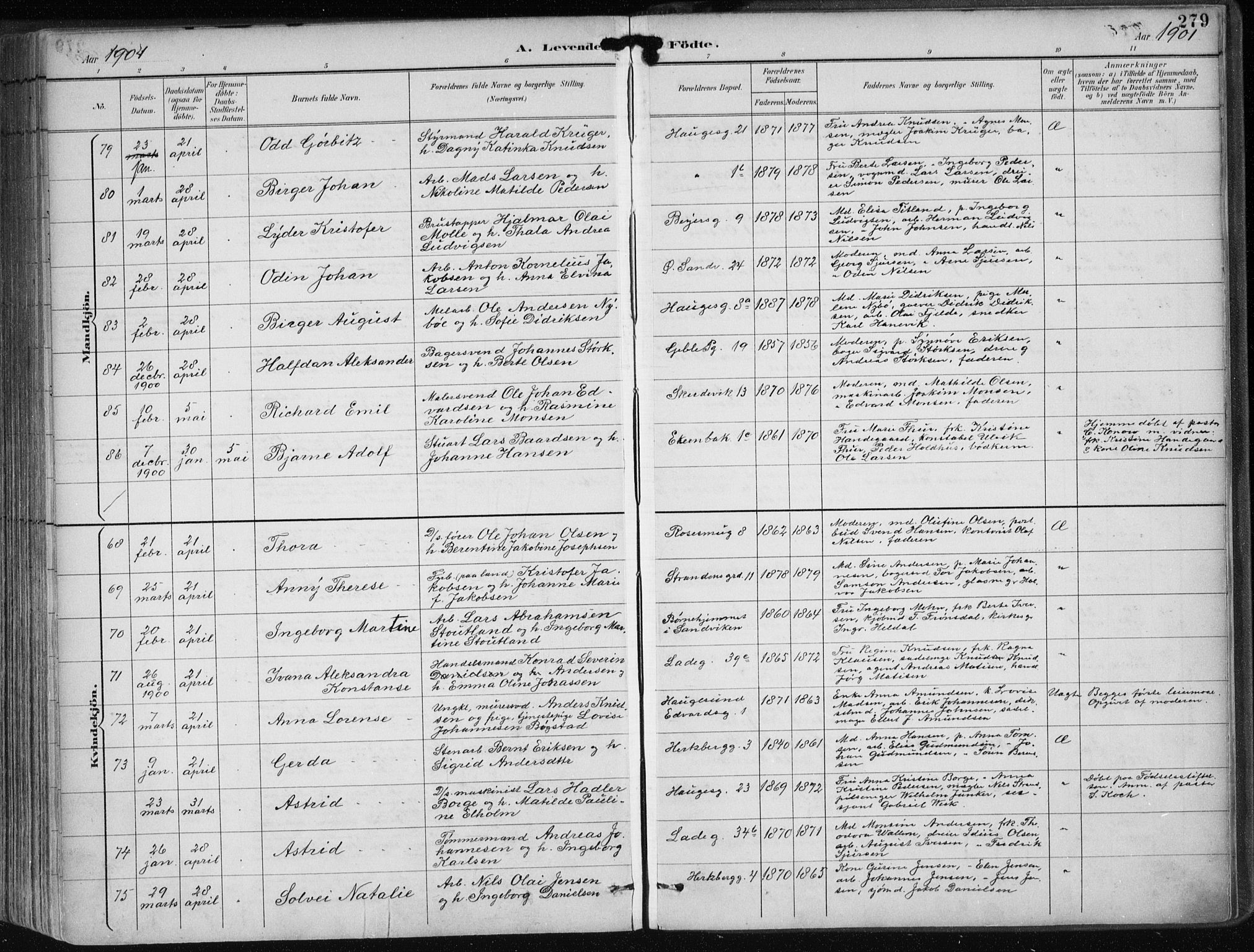 Sandviken Sokneprestembete, SAB/A-77601/H/Ha/L0005: Parish register (official) no. B 2, 1891-1901, p. 279