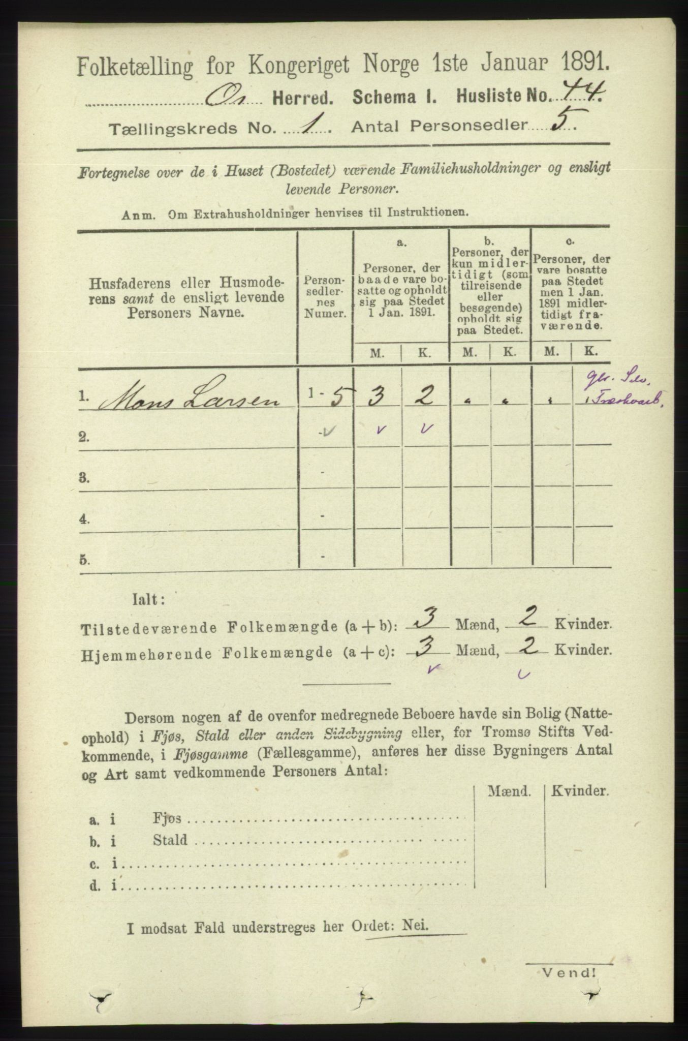 RA, 1891 census for 1243 Os, 1891, p. 79