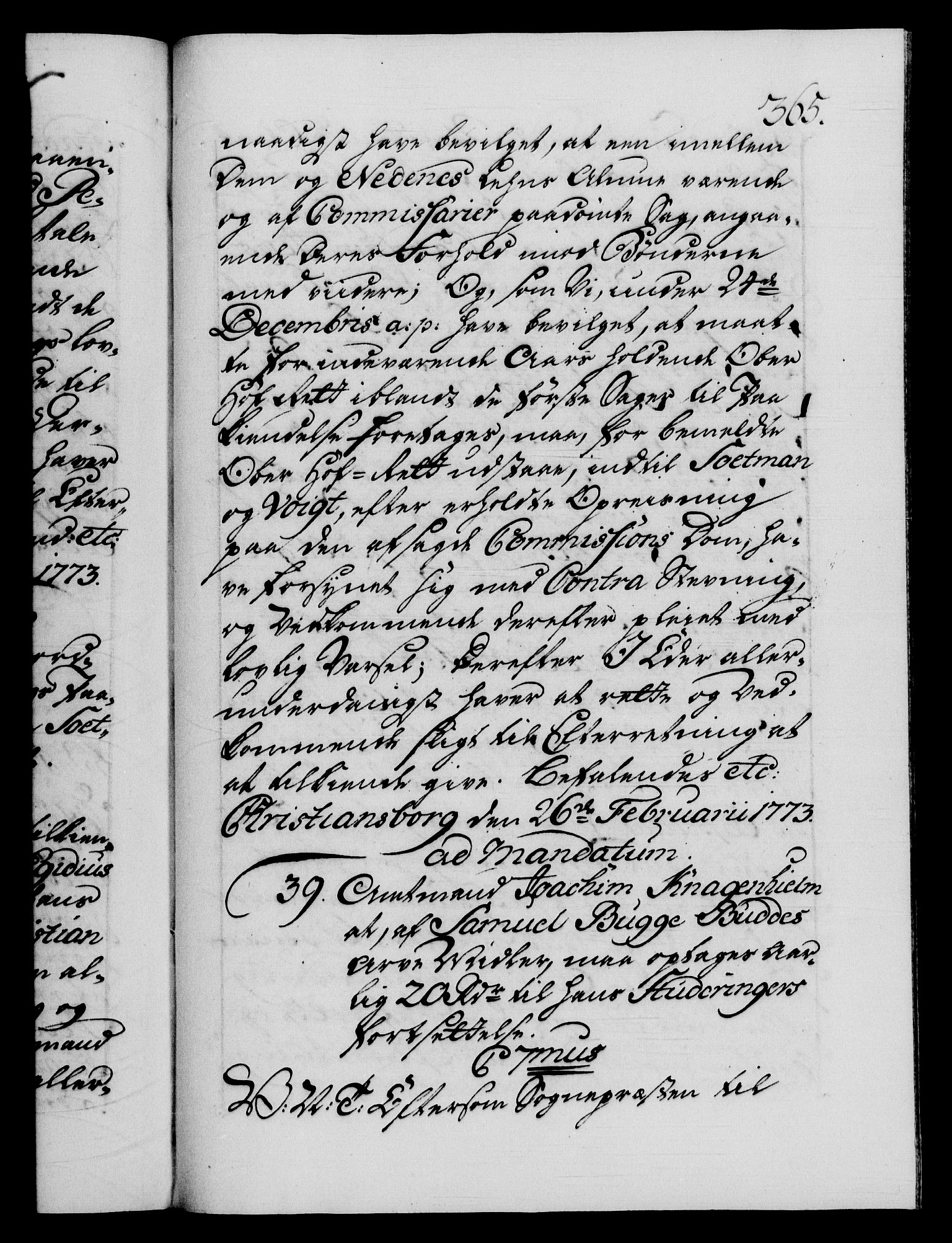 Danske Kanselli 1572-1799, AV/RA-EA-3023/F/Fc/Fca/Fcab/L0040: Norske tegnelser "Norske eller 3. depts. missiver", 1771-1773, p. 365a