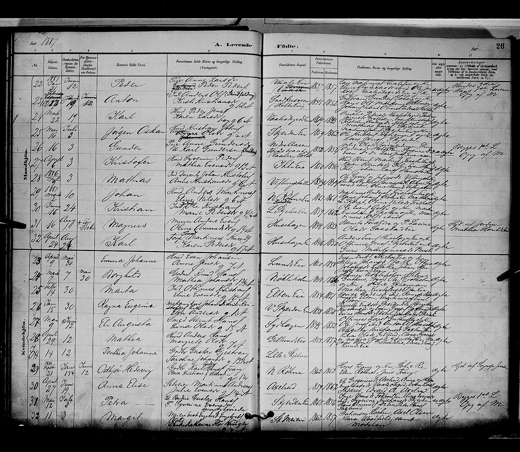 Stange prestekontor, AV/SAH-PREST-002/L/L0009: Parish register (copy) no. 9, 1883-1899, p. 26