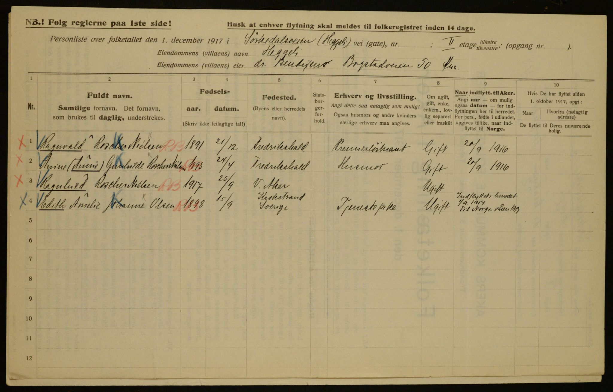 OBA, Municipal Census 1917 for Aker, 1917, p. 18