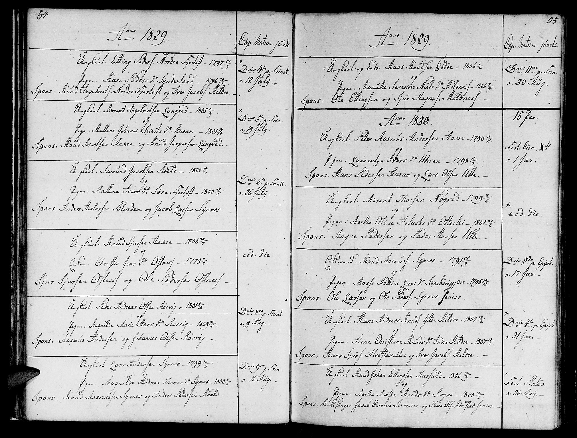 Ministerialprotokoller, klokkerbøker og fødselsregistre - Møre og Romsdal, SAT/A-1454/536/L0494: Parish register (official) no. 536A03, 1803-1836, p. 54-55
