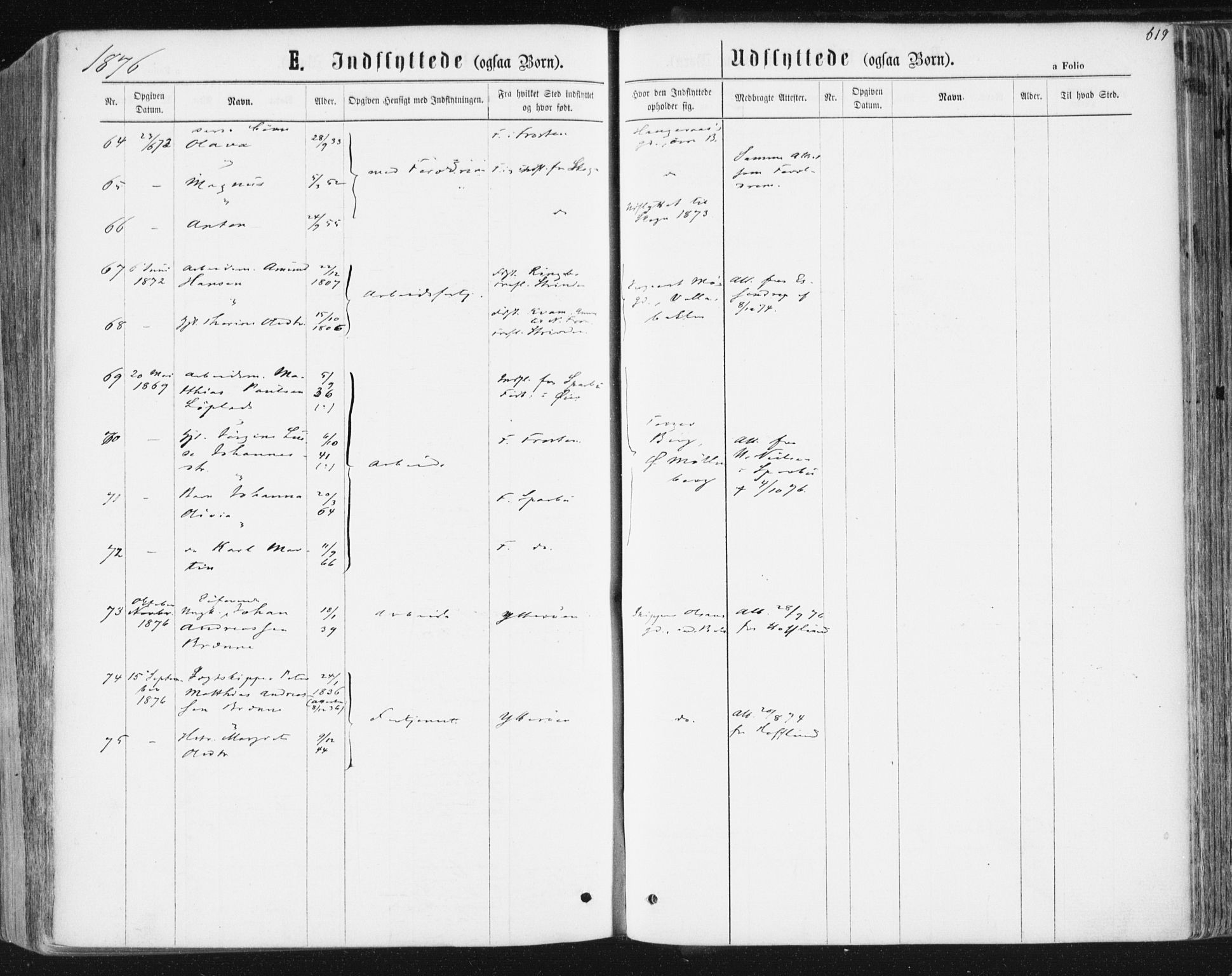 Ministerialprotokoller, klokkerbøker og fødselsregistre - Sør-Trøndelag, AV/SAT-A-1456/604/L0186: Parish register (official) no. 604A07, 1866-1877, p. 619