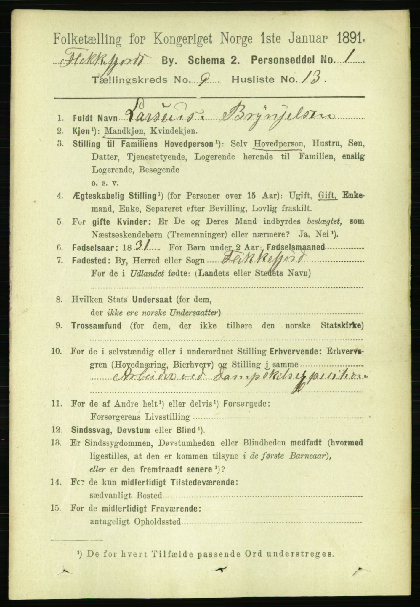 RA, 1891 census for 1004 Flekkefjord, 1891, p. 1528