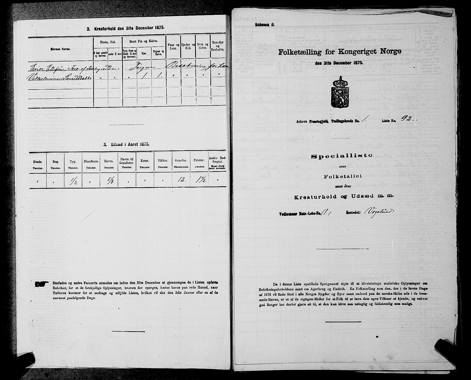 RA, 1875 census for 0220P Asker, 1875, p. 73