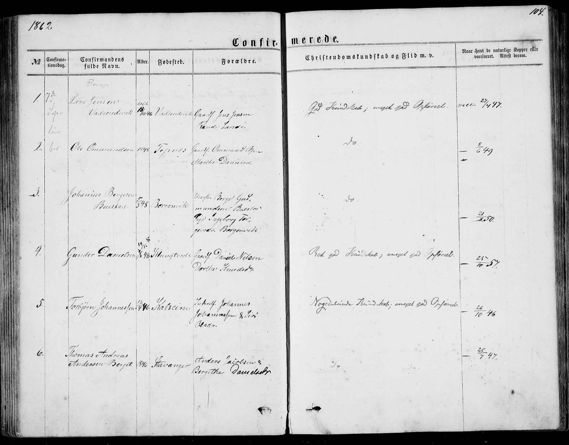 Nedstrand sokneprestkontor, AV/SAST-A-101841/01/IV: Parish register (official) no. A 9, 1861-1876, p. 104