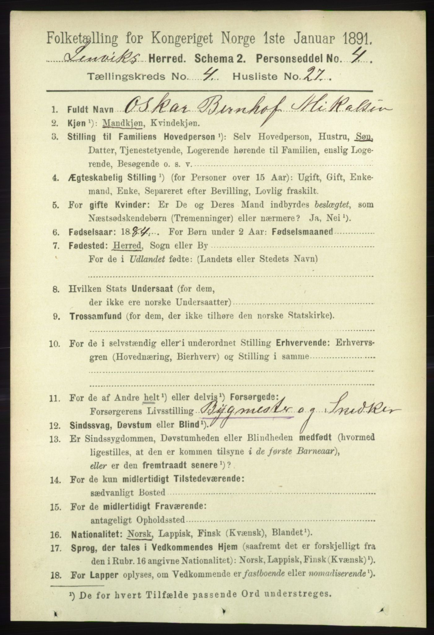 RA, 1891 census for 1931 Lenvik, 1891, p. 2080