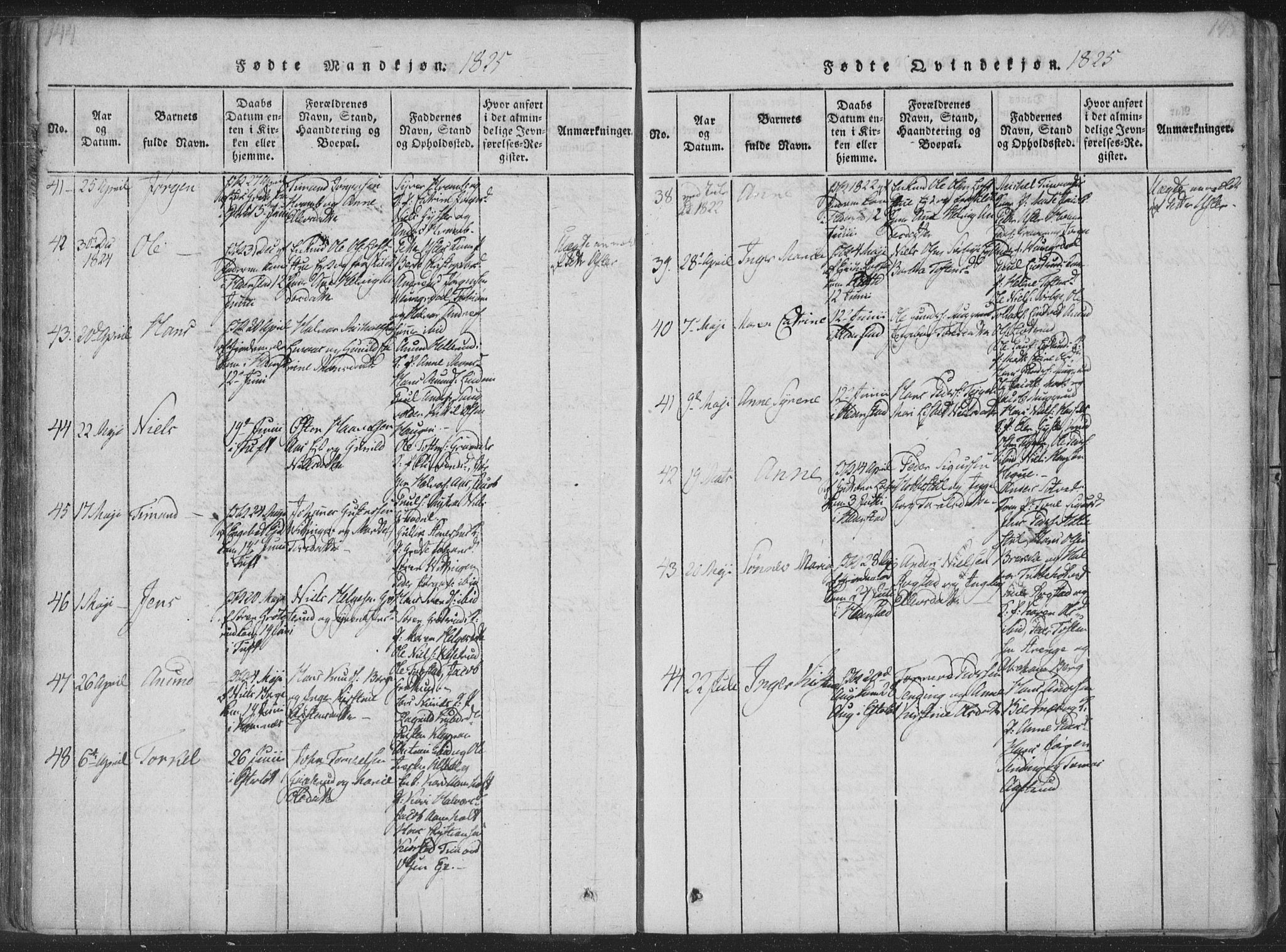 Sandsvær kirkebøker, AV/SAKO-A-244/F/Fa/L0004: Parish register (official) no. I 4, 1817-1839, p. 144-145