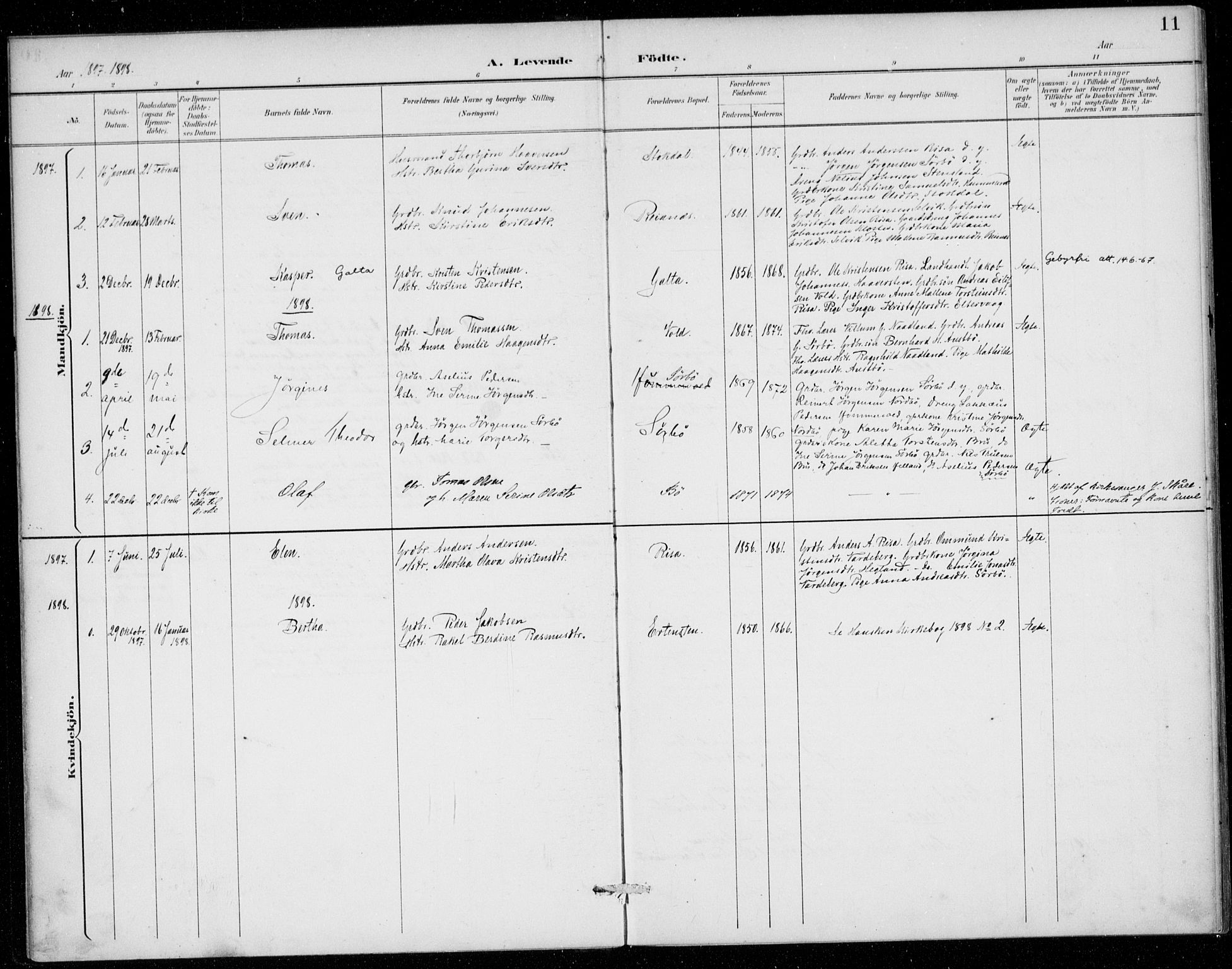 Rennesøy sokneprestkontor, AV/SAST-A -101827/H/Ha/Haa/L0016: Parish register (official) no. A 16, 1891-1924, p. 11