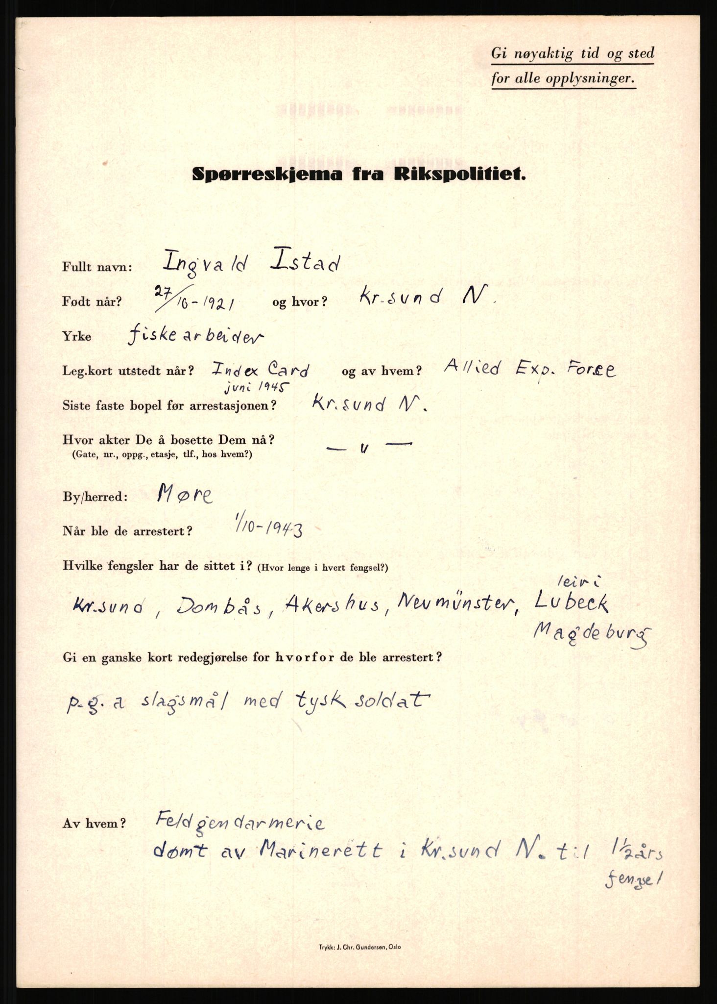 Rikspolitisjefen, AV/RA-S-1560/L/L0007: Heen, Erik C. - Iversen, Trygve, 1940-1945, p. 1219