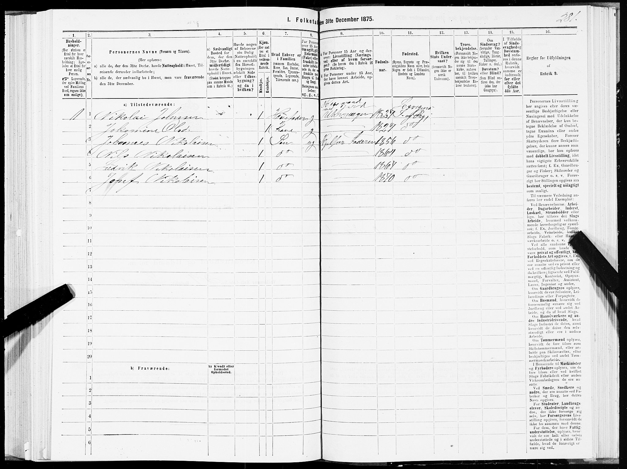 SAT, 1875 census for 1718P Leksvik, 1875, p. 1281
