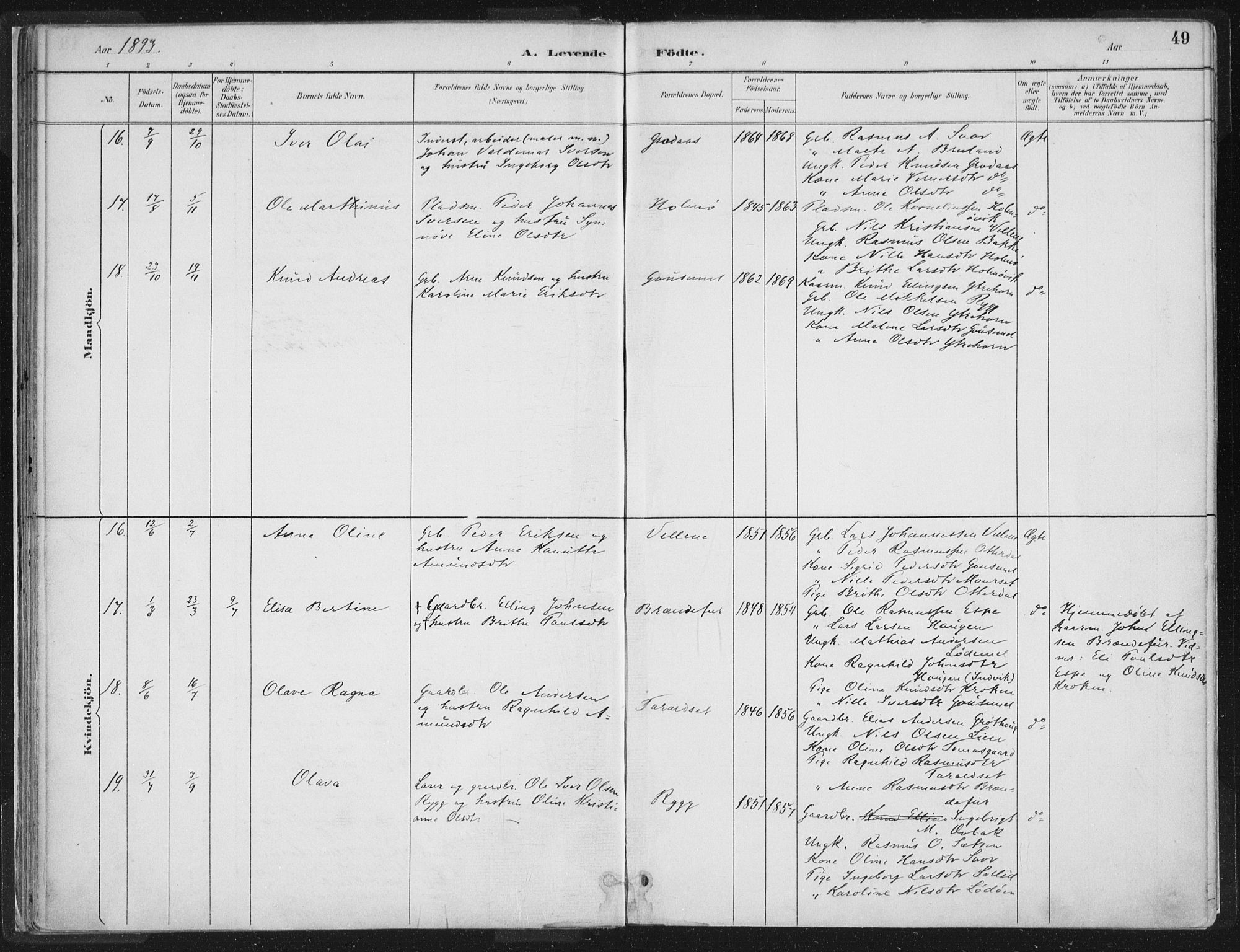 Hornindal sokneprestembete, AV/SAB-A-82401/H/Haa/Haaa/L0003/0001: Parish register (official) no. A 3A, 1887-1917, p. 49